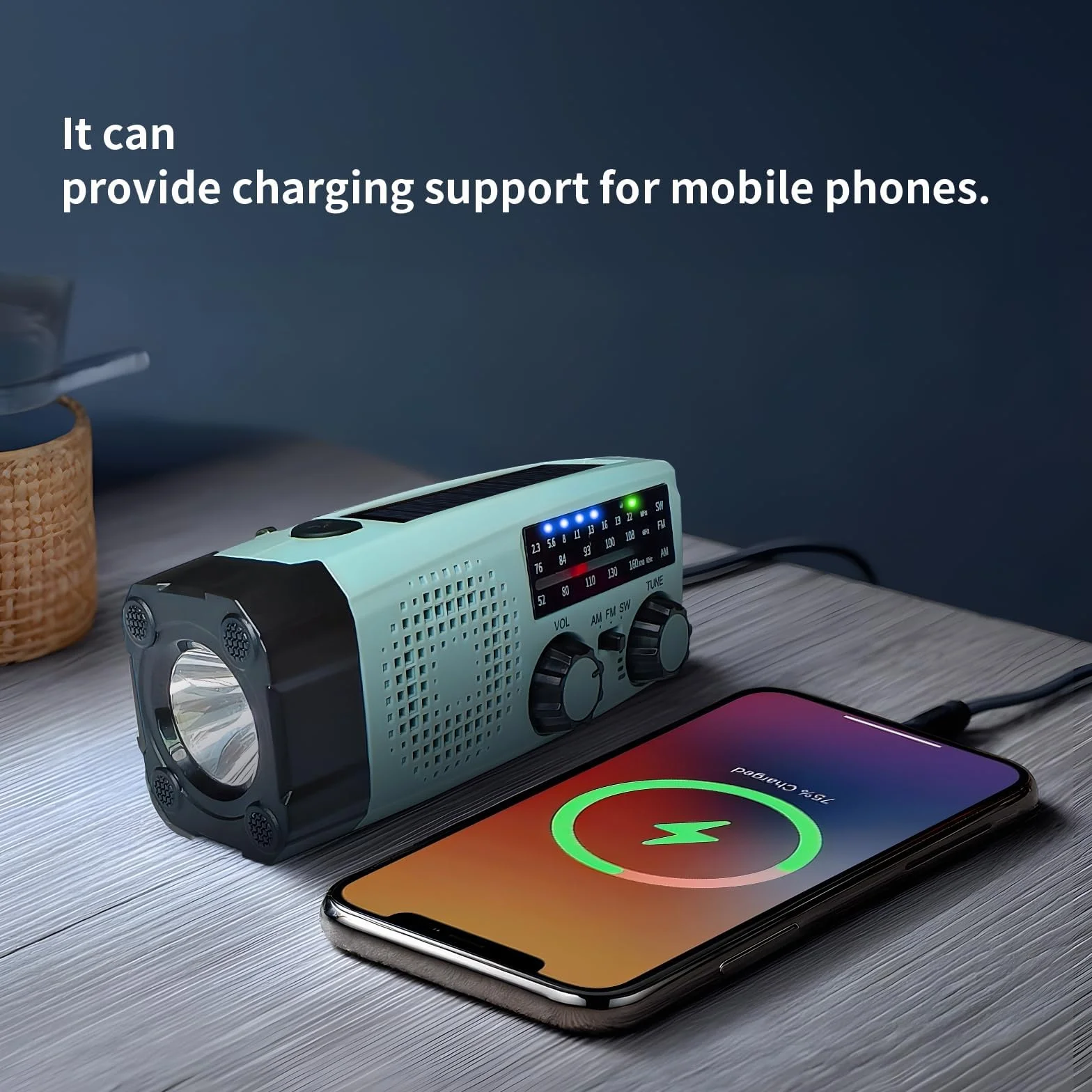Przenośne Radio Awaryjne z Korbą FM/AM/SW LED Latarka Powerbank 2000mAh SOS Alarm IPX5