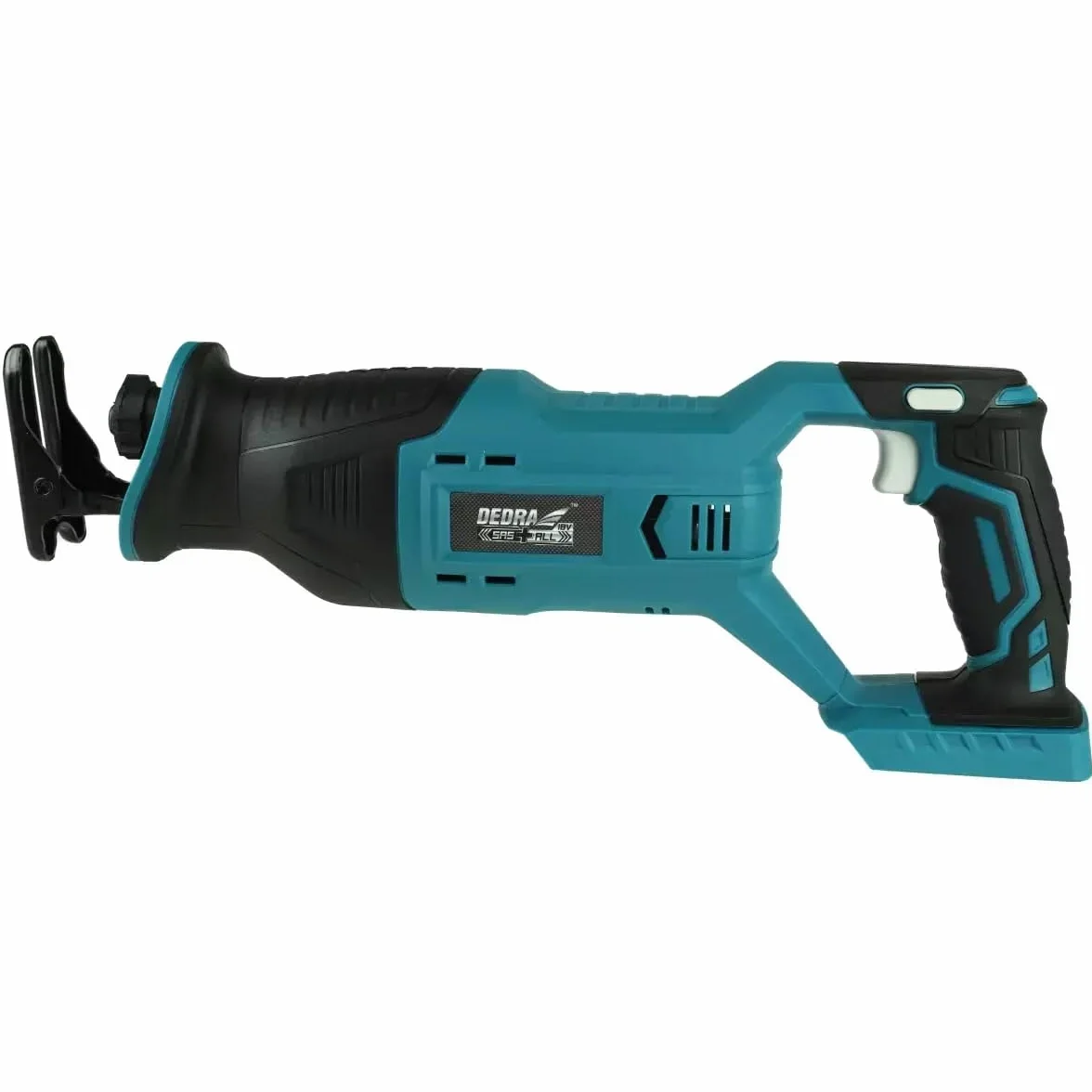 Dedra DED7061 – akumulatorowa piła szablasta 18 V z lisią ogonem, skok brzeszczotu 25,4 mm, 0–2800 skoków/min, beznarzędziowa wymiana brzeszczotu, blokada włącznika