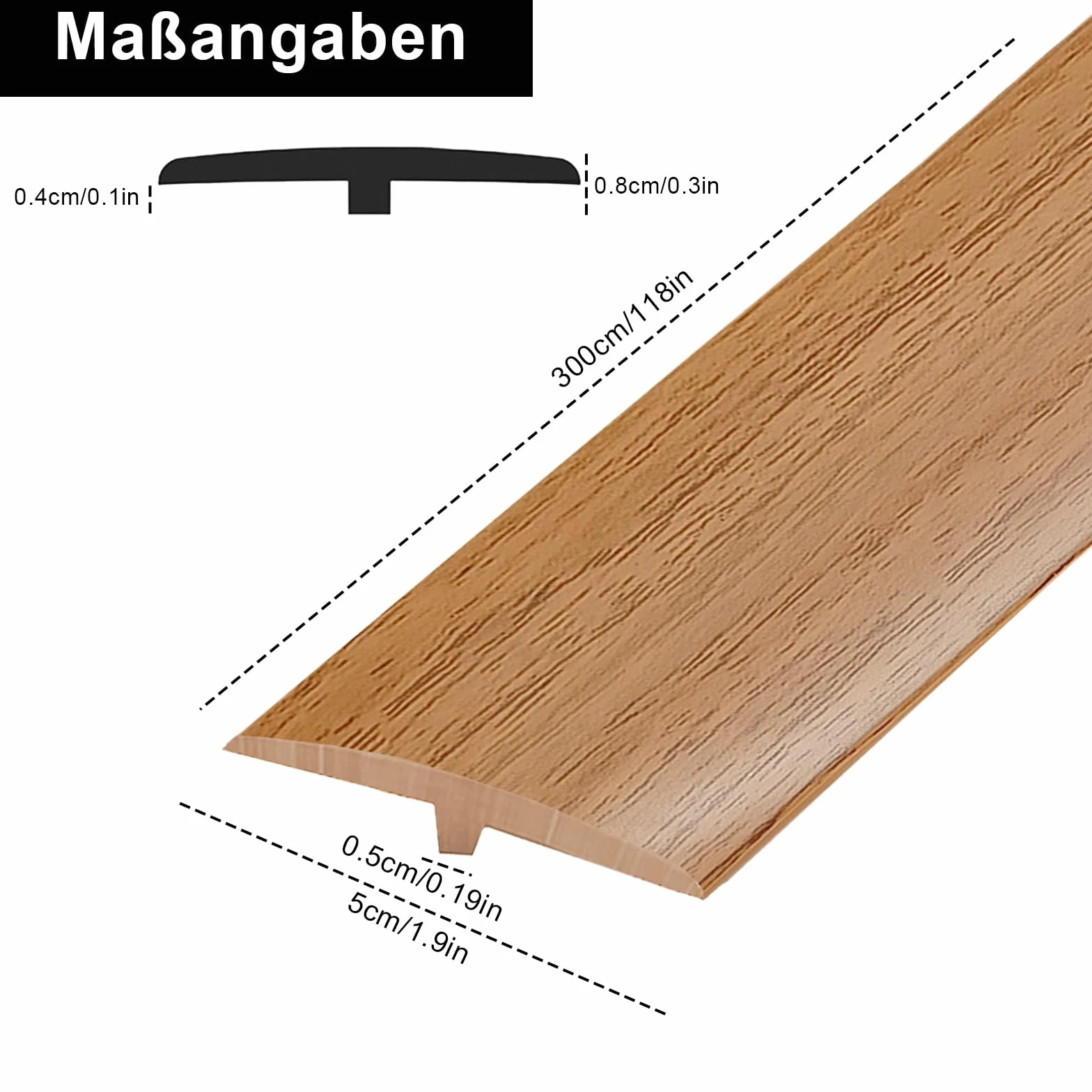Profil przejściowy, samoprzylepny, profil T, 5 x 300 cm, elastyczna listwa przejściowa z PCW, do wszystkich rodzajów podłóg, możliwość przycięcia i wodoodporna (jasny rysunek słojów, 3 m)