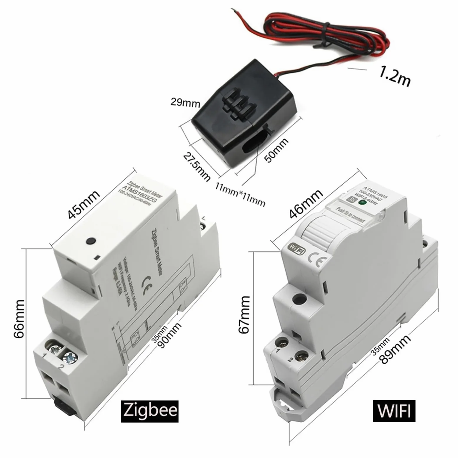 Tuya Smart WiFi Zigbee Licznik Energii Elektrycznej KWH Na Szynę Din Jednofazowy AC 50A 63A CT Miernik Prądu Przemiennego Aplikacja Monitor W Czasie Rzeczywistym Moc Monitorowanie Energii(Wifi,63A)