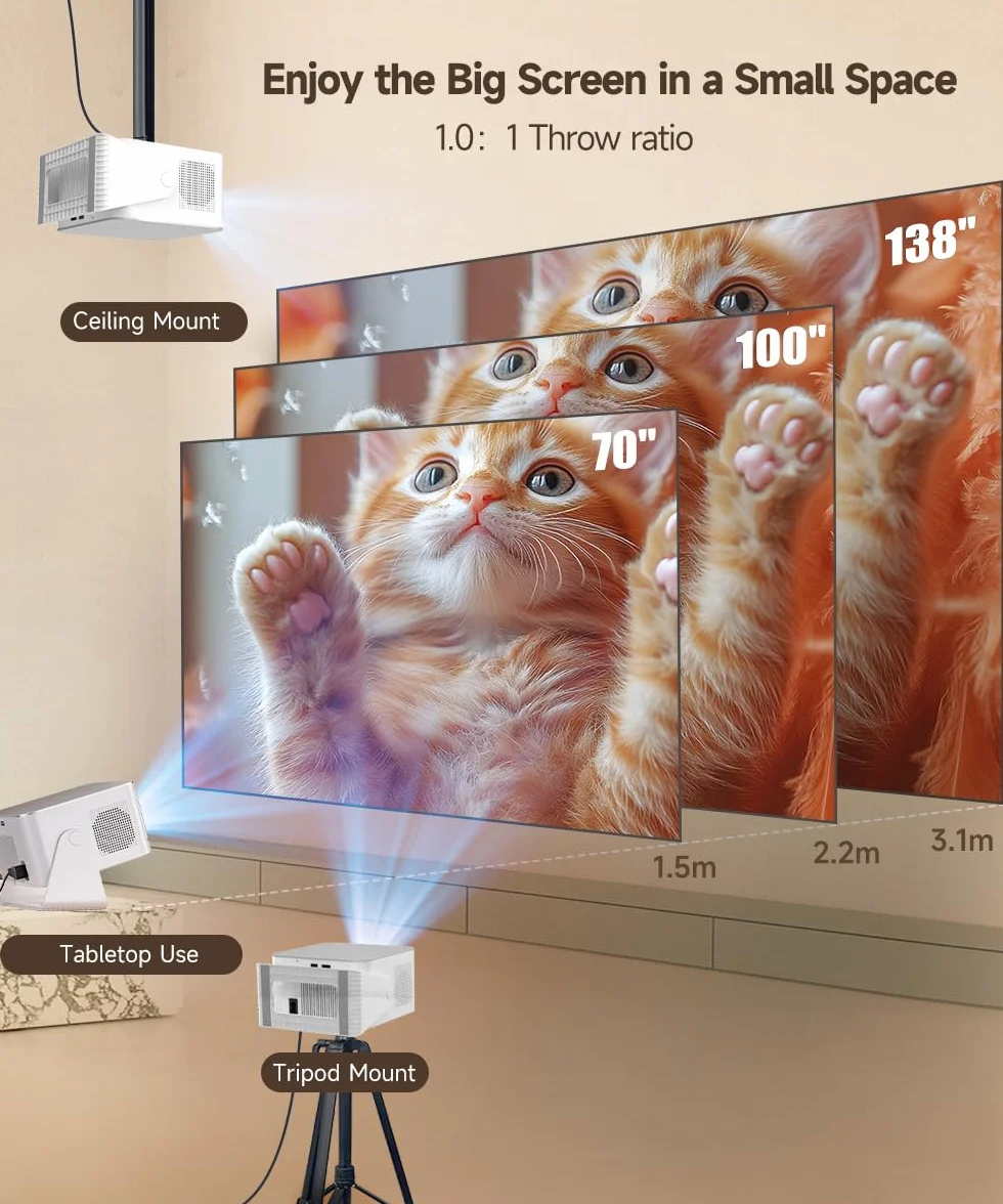 Magcubic Mini Projektor 4K & 8K, 1080P Przenośny do Sypialni z Android 14, WiFi 6 Bluetooth 5.4, Autofocus, Automatyczna Korekcja Keystone, Głośnik 15W, Obrót 180° dla Kina Domowego HY350MAX