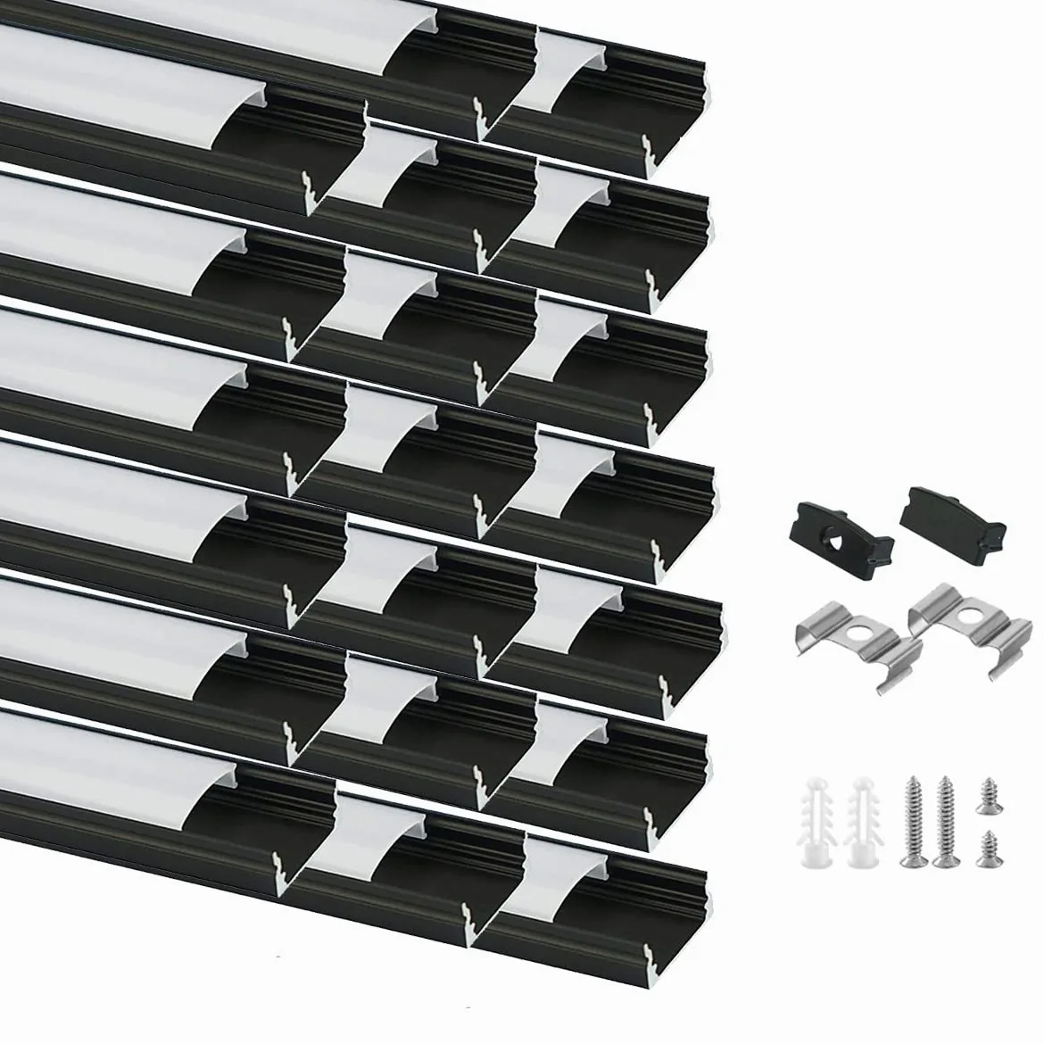 Profil aluminiowy LED 20 x 1 m, profil aluminiowy LED w kształcie litery U, czarny, profil dyfuzora światła LED z mleczną pokrywą, zaślepkami i uchwytem montażowym, profil aluminiowy do taśm LED