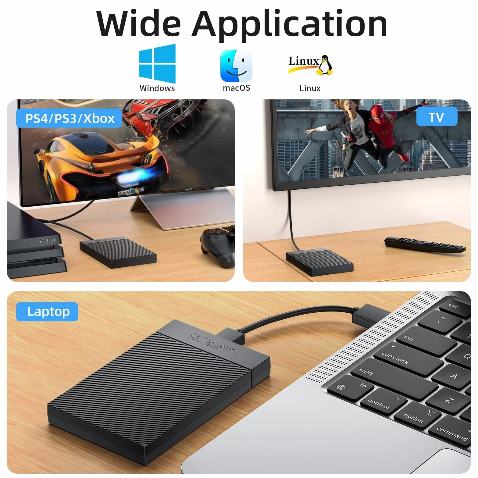 Obudowa dysku twardego 2,5, obudowa dysku twardego 2,5" USB 3.0 z kablem USB 3.0 Bez użycia narzędzi dla 2 5-calowych dysków SSD SATA i wysokości 9,5 mm 7 mm, obsługa UASP i wykończenia