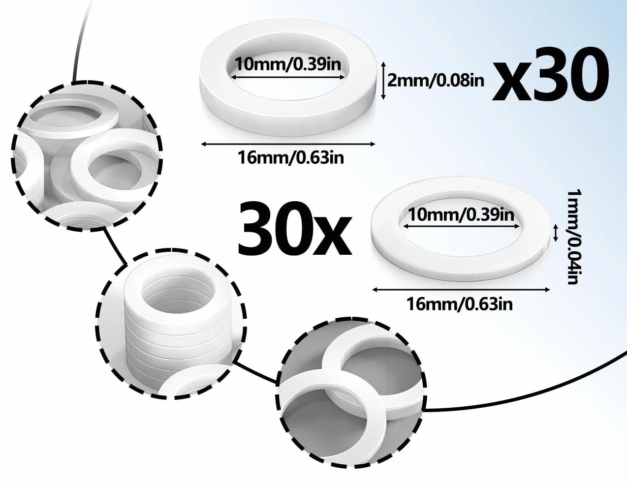 60szt. pierścieni montażowych do drzwi wewnętrznych, plastikowe podkładki do drzwi, bez śladów ścierania, 1 mm i 2 mm, 30 szt. (biały)