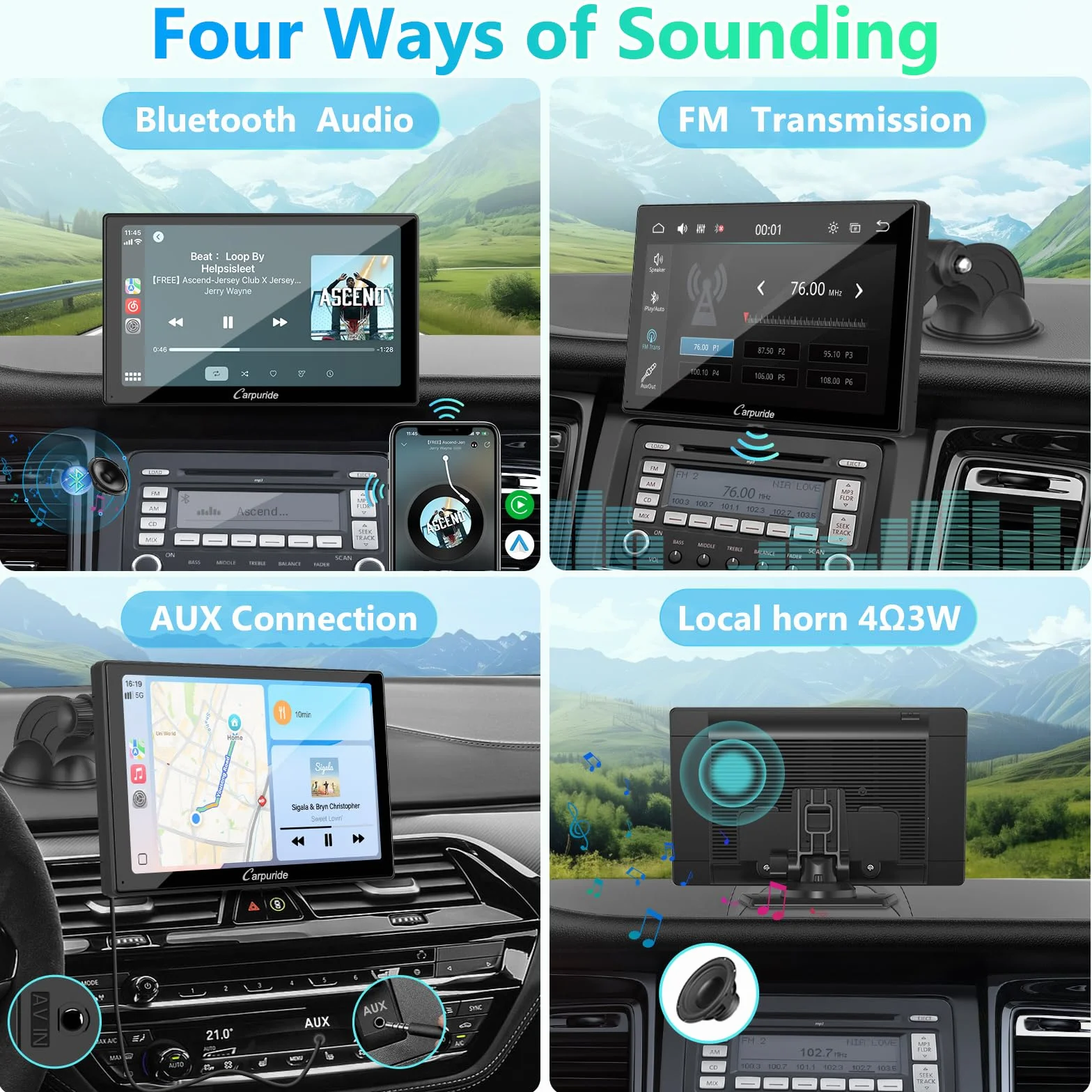 Przenośny samochodowy stereo, Carpuride V9 bezprzewodowe Carplay i Android Auto, 9-calowe radio z ekranem dotykowym 1080P HD z BT 5.0, łącze lustrzane, czujnik światła, uchwyt na deskę