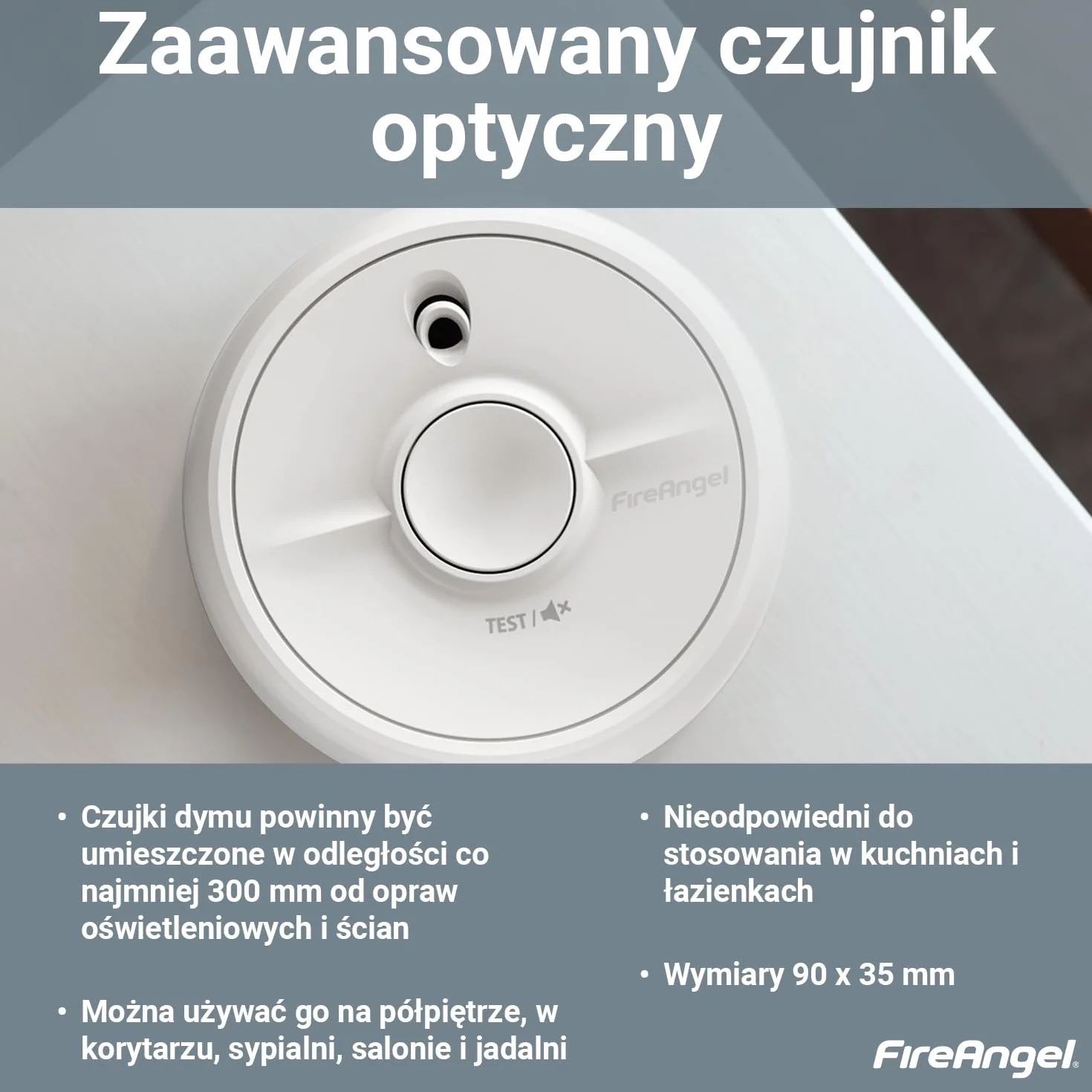 Fire Angel SB5-INT Czujnik Dymu – Detektor Dymu Odporny na Opary Kuchenne, Optyczny Czujnik Przeciwpożarowy z Wymienną Baterią – Czujka Przeciwpożarowa