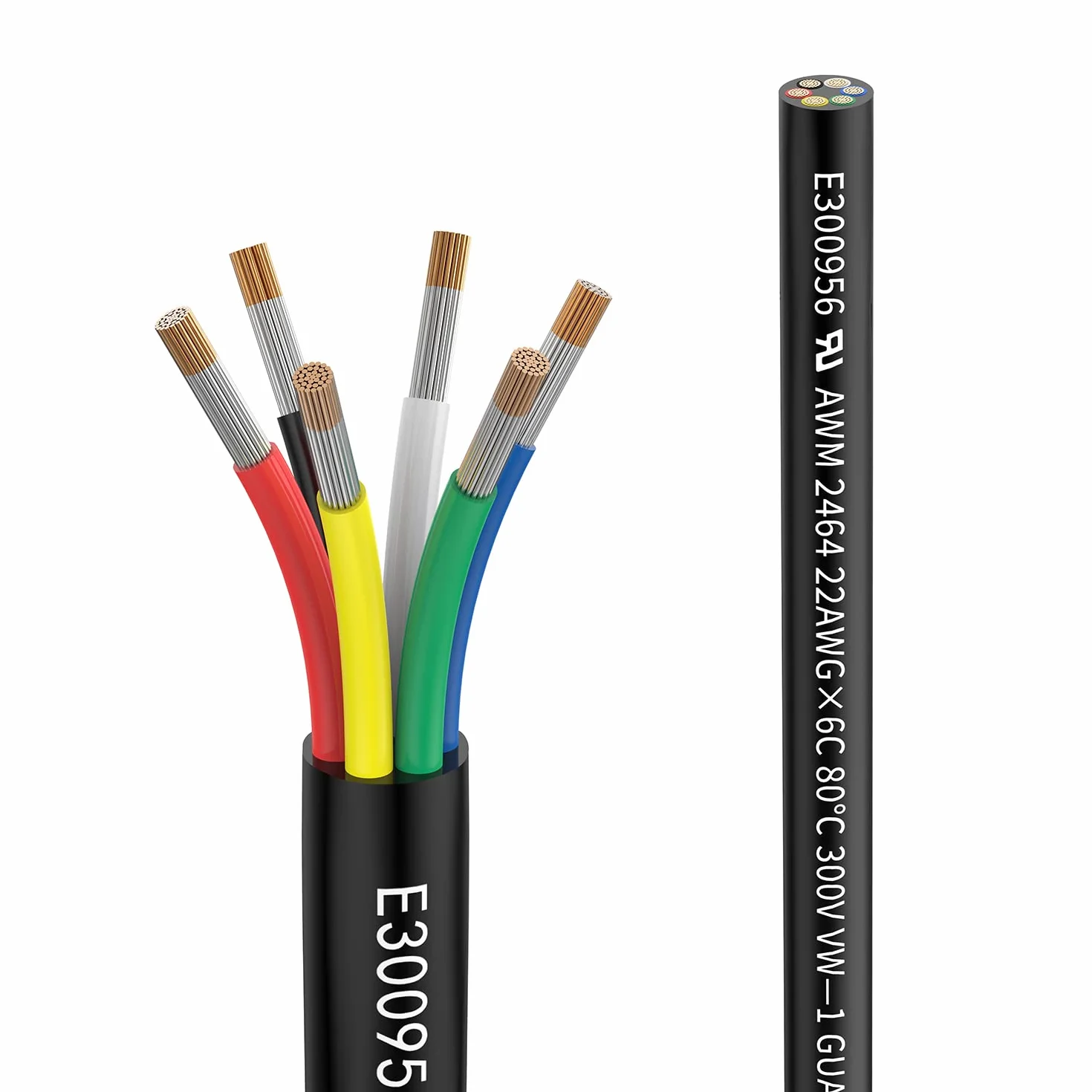 Przewód 22 AWG 6 × 0,3 mm²; 6 Metros; 5-żyłowy kabel przedłużający UL2464. Napięcie 5V/12V/24V/300V; beztlenowy wielożyłowy drut miedziany.