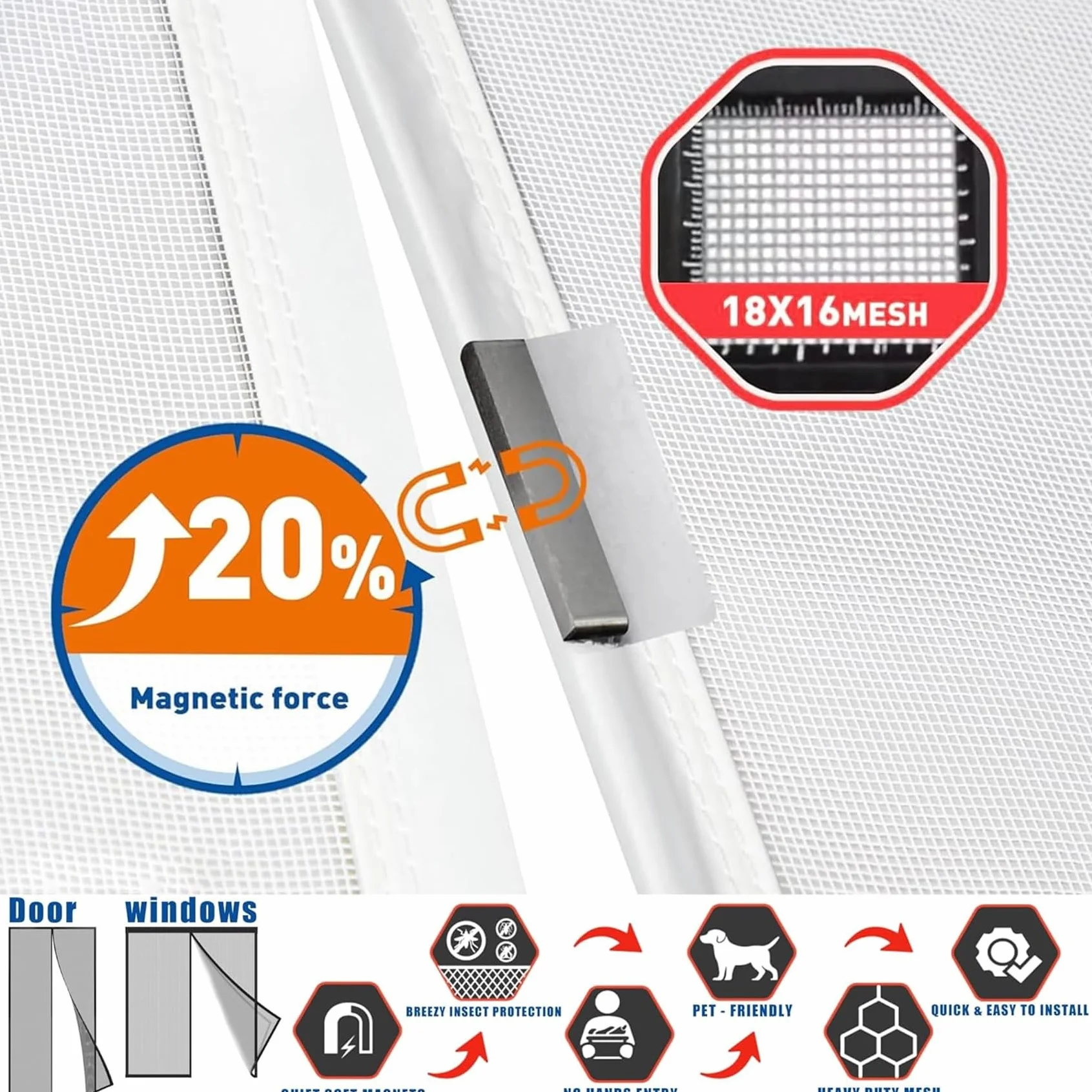 Moskitiery Do Drzwi 200 x 198 cm Silne Magnesy, Montaż Bez Wiercenia, Zamyka Się Automatycznie, Chroni Przed Muchami I Owadami Drzwi Francuskie Z Moskitierą Do Tarasowych, Biały