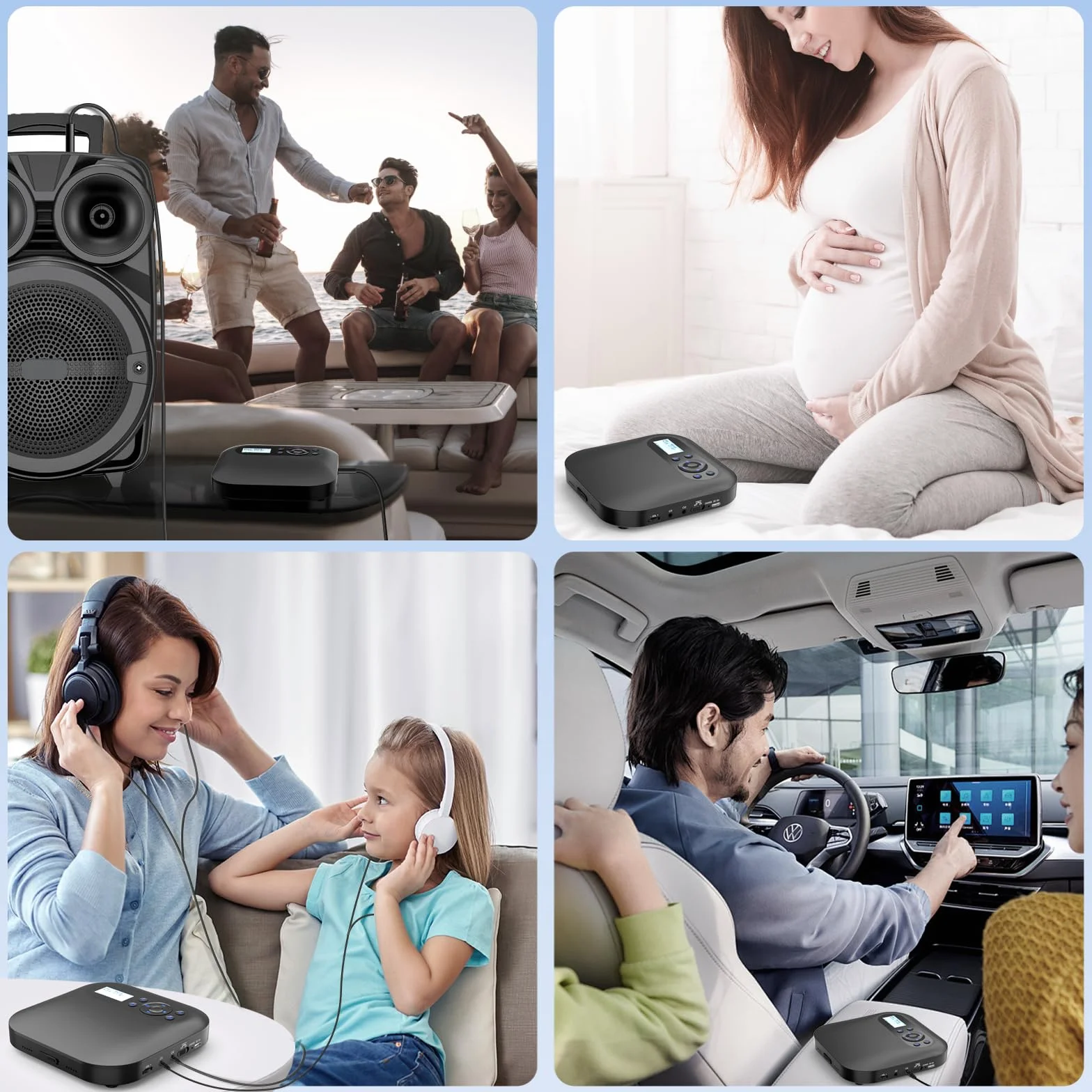 Przenośny odtwarzacz CD Bluetooth Discman do samochodu z FM, Anti-Skip, Dwa głośniki stereo