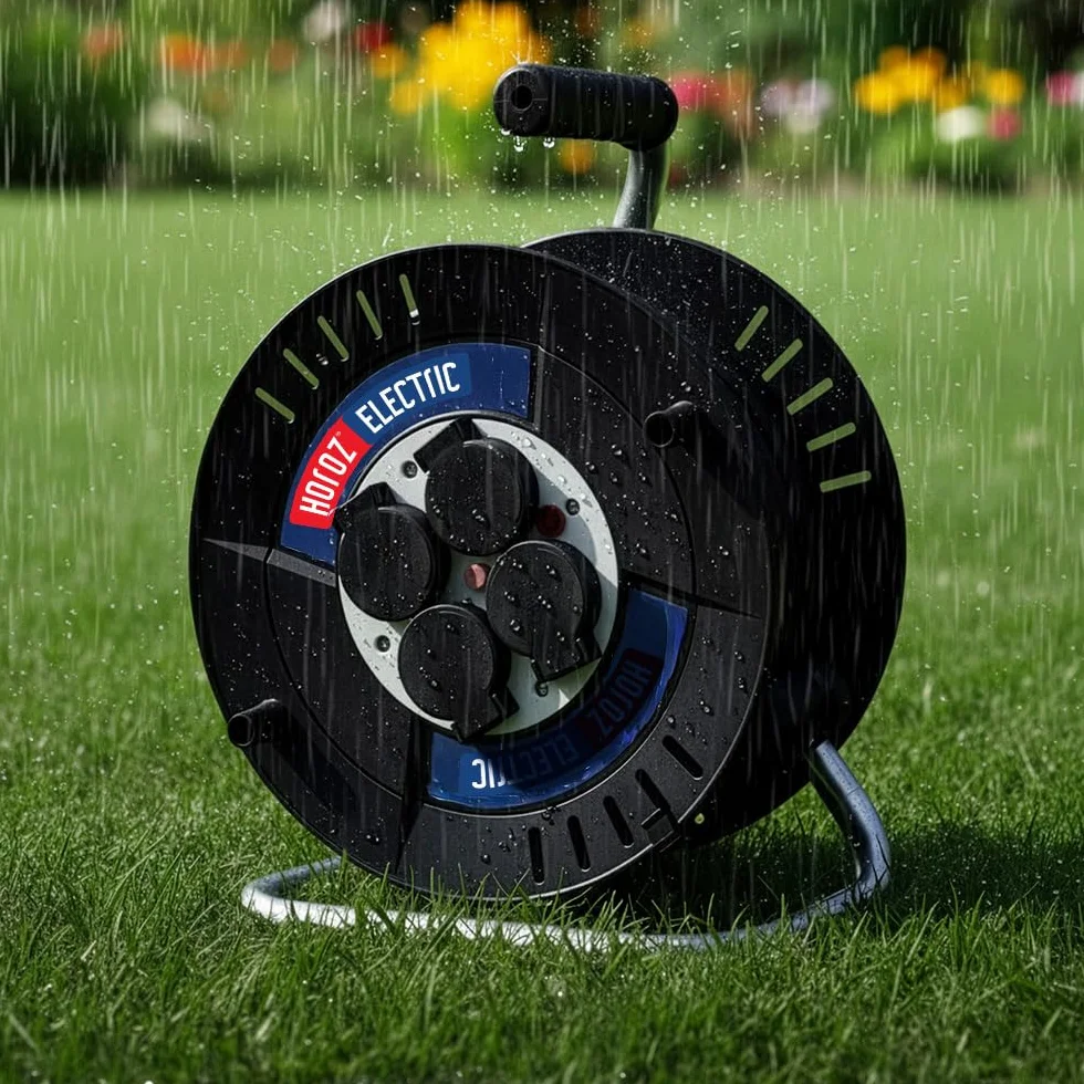 Przedłużacz Bębnowy Budowlany 40 m Mocny IP44 - Rolka Kablowa z 4 Gniazdami Schuko 3×2,5 mm² - Bęben Kablowy Ogrodowy 230V 3300W - Przedłużacz Zewnętrzny do Ogrodu, Garażu - Horoz Electric