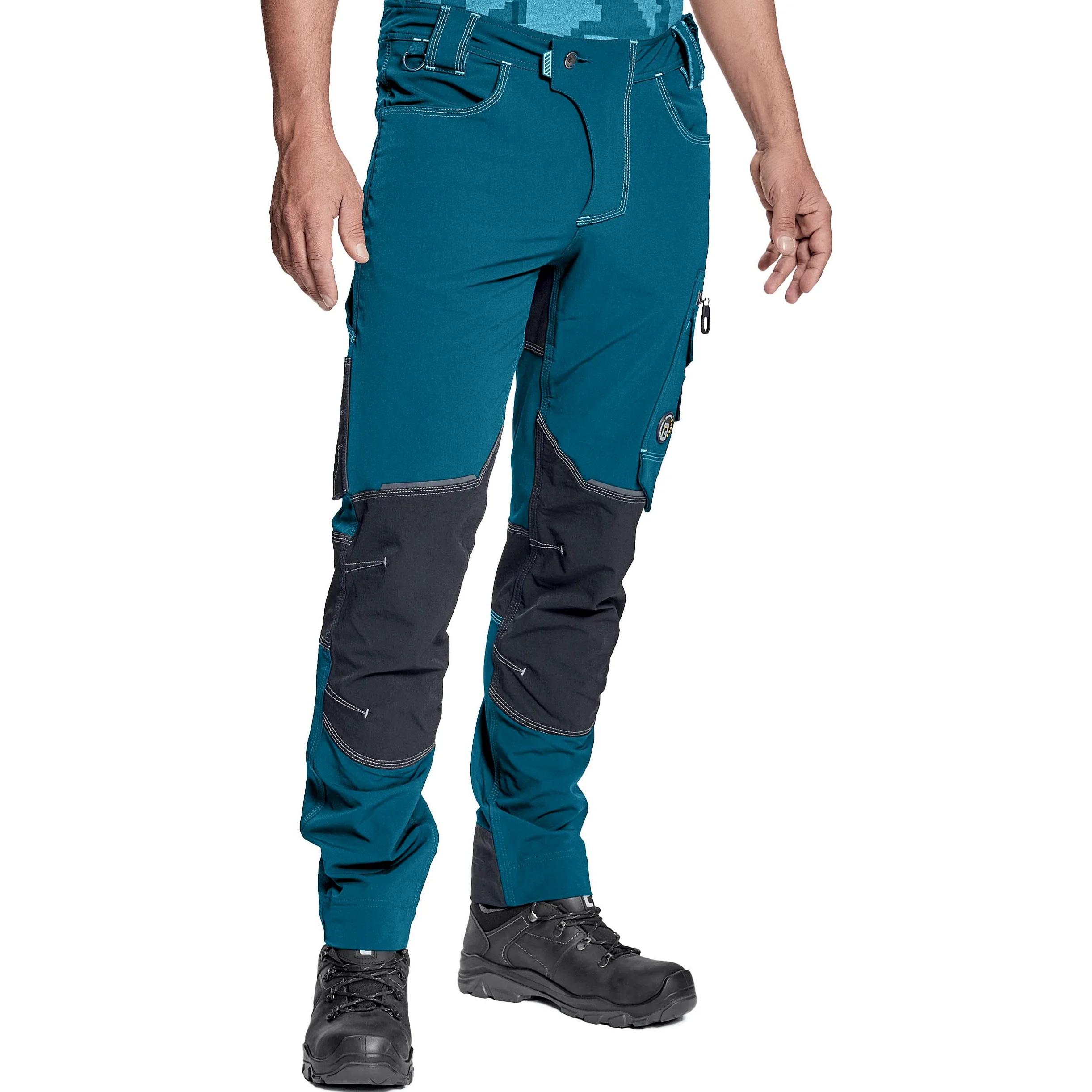 CERVA Neurum PFM PFM Elastyczne spodnie robocze slim fit z wieloma kieszeniami ze wzmocnieniem Cordury na kolanach i odblaskowymi detalami Rozmiar 50, Petrol Blue