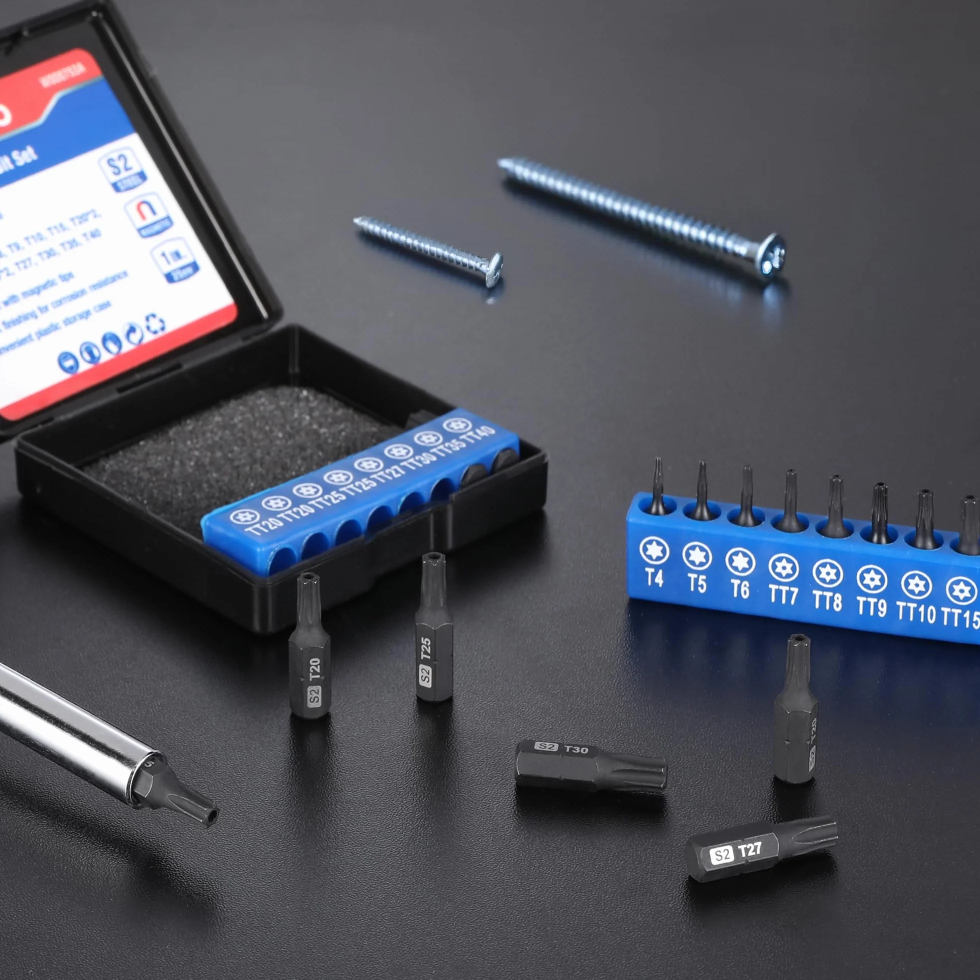 WORKPRO Security Torx zestaw bitów 16 szt., odporny na manipulacje zestaw bitów ze stali S2, trzpień sześciokątny 1/10.2 cm, końcówka wkrętakowa z magnetycznymi końcówkami w pudełku do przechowywania