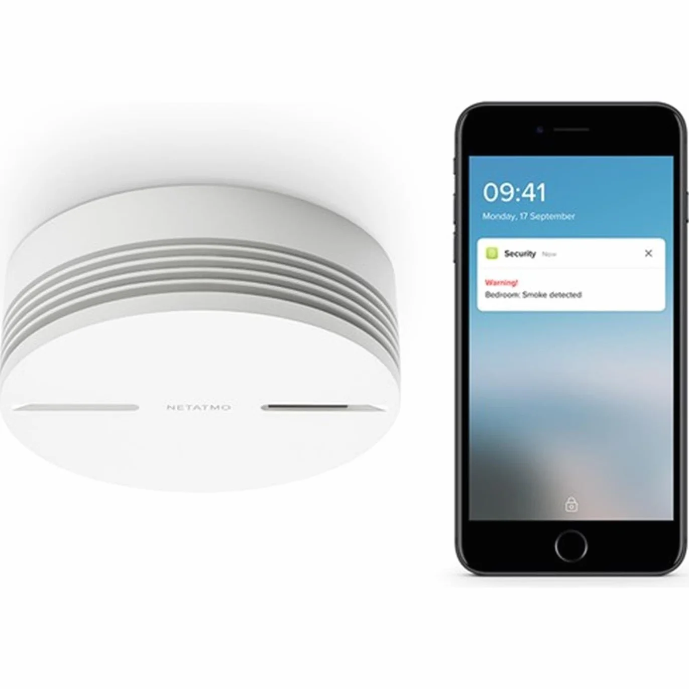 Netatmo Inteligentny Czujnik Dymu, 10 lat baterii, automatyczne testy, alarm pożarowy połączony bez centralki, certyfikowany NF i EN14604, NSA-FR, unikalny, biały