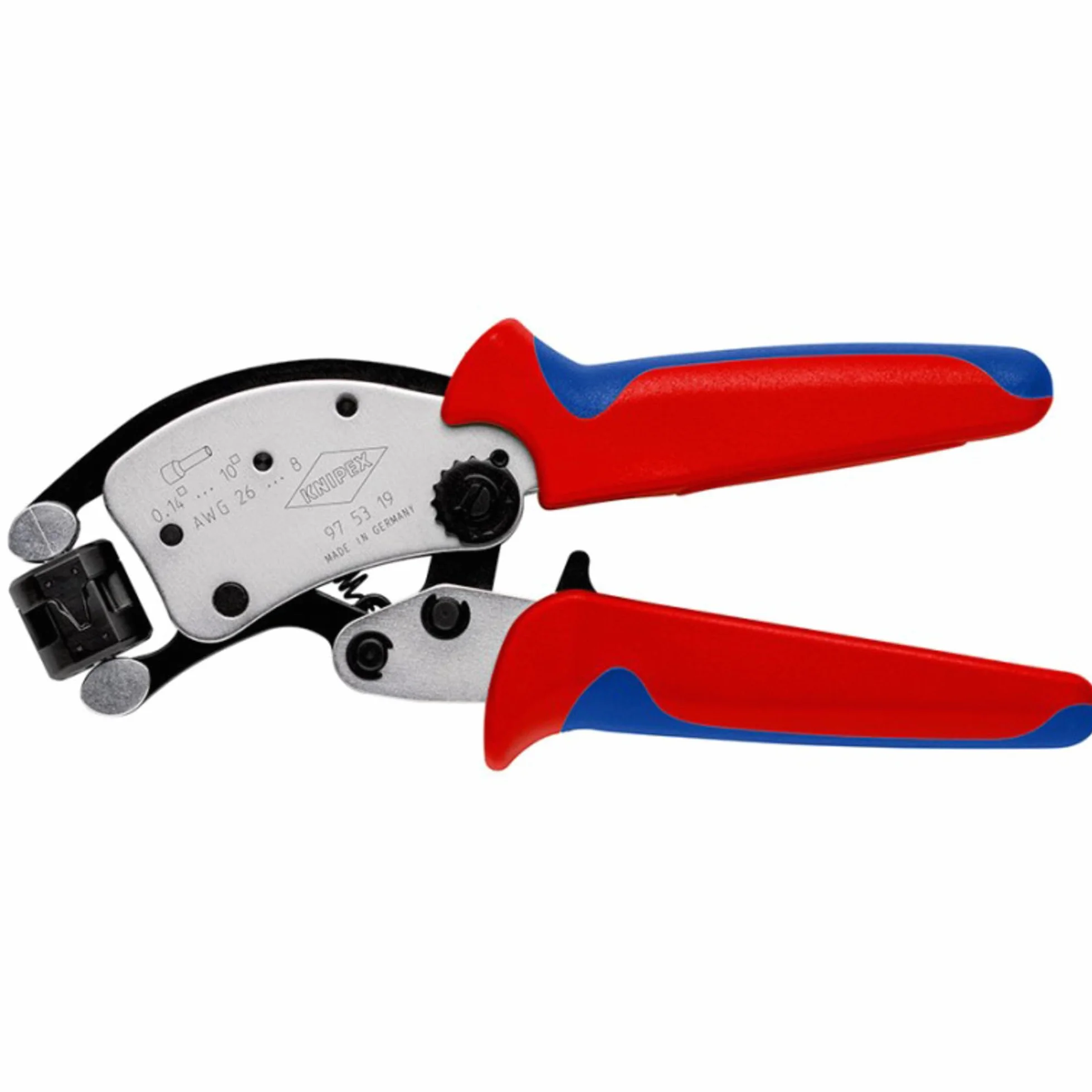 KNIPEX Twistor T Samonastawne szczypce do zagniatania tulejek kablowych z głowicą obrotową chromowany z osłonkami wielokomponentowymi 200 mm, 97 53 19