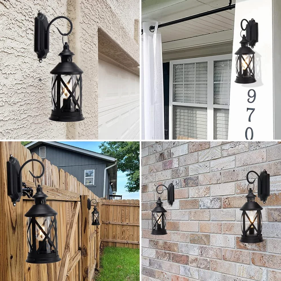TRIROCKS Zestaw 2 Metalowych Sconces na Baterie 26 cm Wysokich, Dekoracyjne Lampy Stołowe LED, Bezprzewodowe Lampiony z Hakiem, Do Dekoracji Ogrodu, Patio, Ślubów (Czarny)