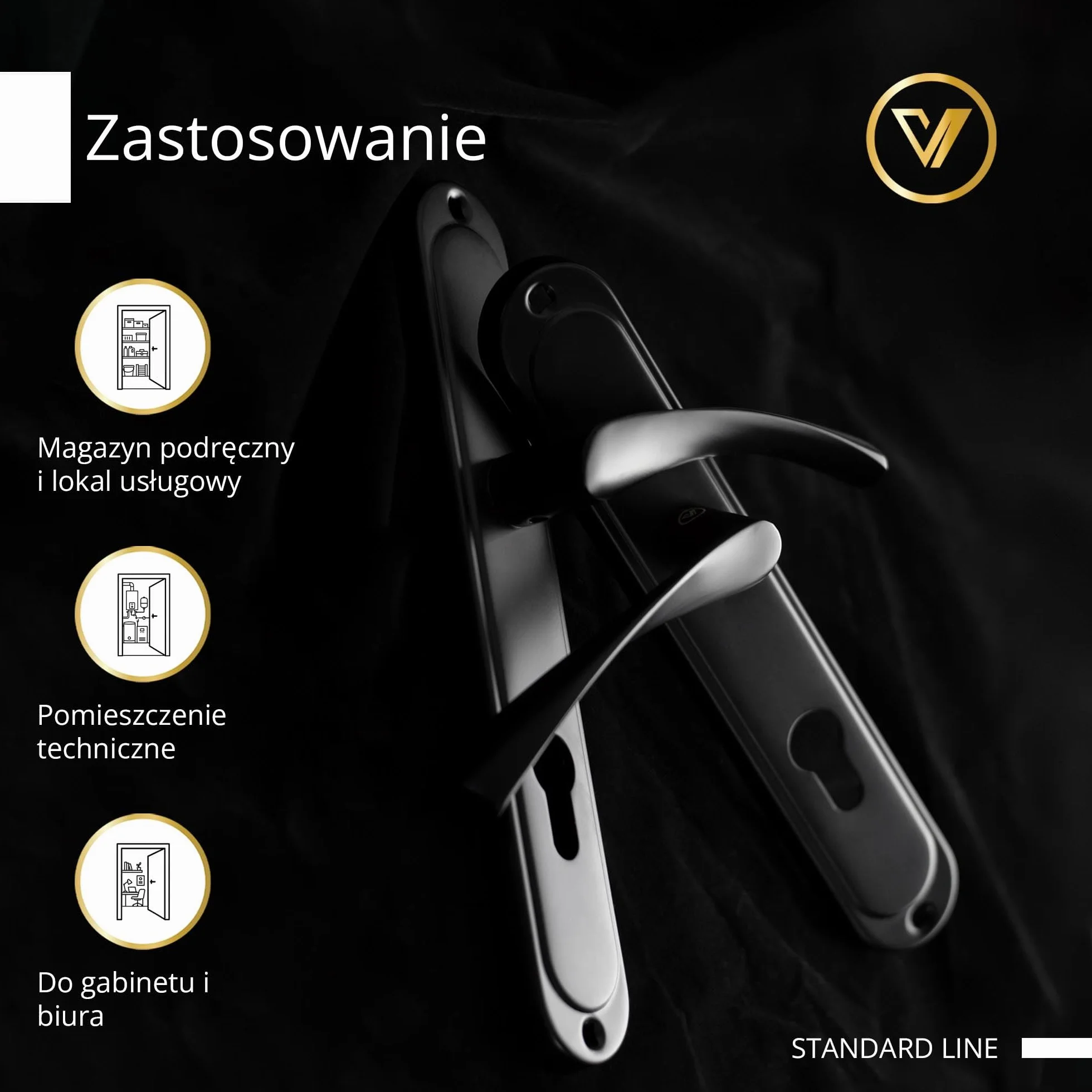 Klamka Okucie Drzwiowe 72mm Zestaw do Drzwi 40-62 mm Zewnętrznych Długi Szyld Lewa Prawa Łatwy Montaż Stal Aluminium System na Wkładkę Nowoczesna 120mm x 64mm Czarny Mat -K-517-72 P2