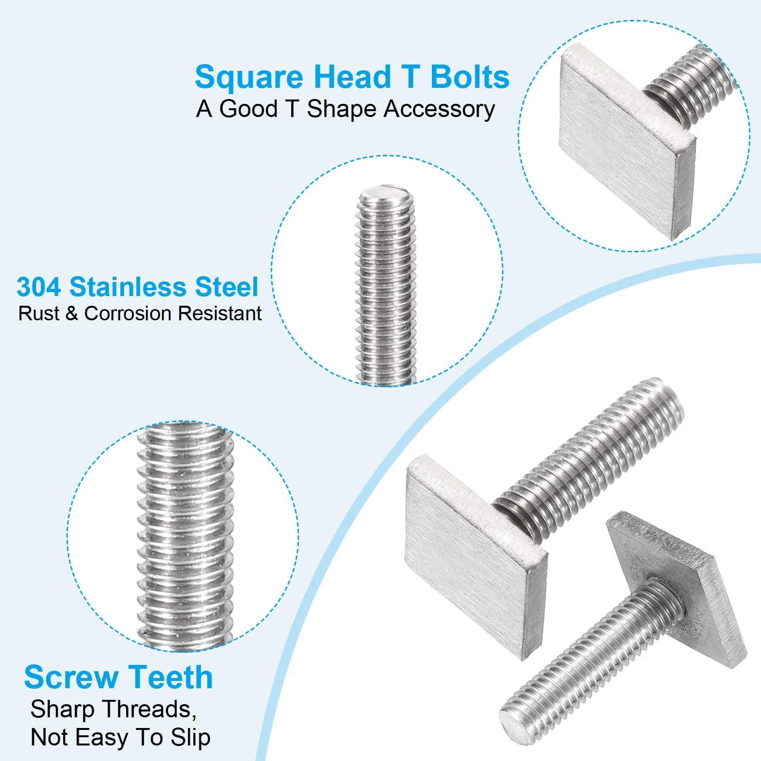 PATIKIL Śruby z rowkiem T M8 x 30 mm, 8 zestawów śrub z łbem kwadratowym ze stali nierdzewnej T z podkładkami nakrętkowymi do roweru, narciarstwa, stojaka na kajak