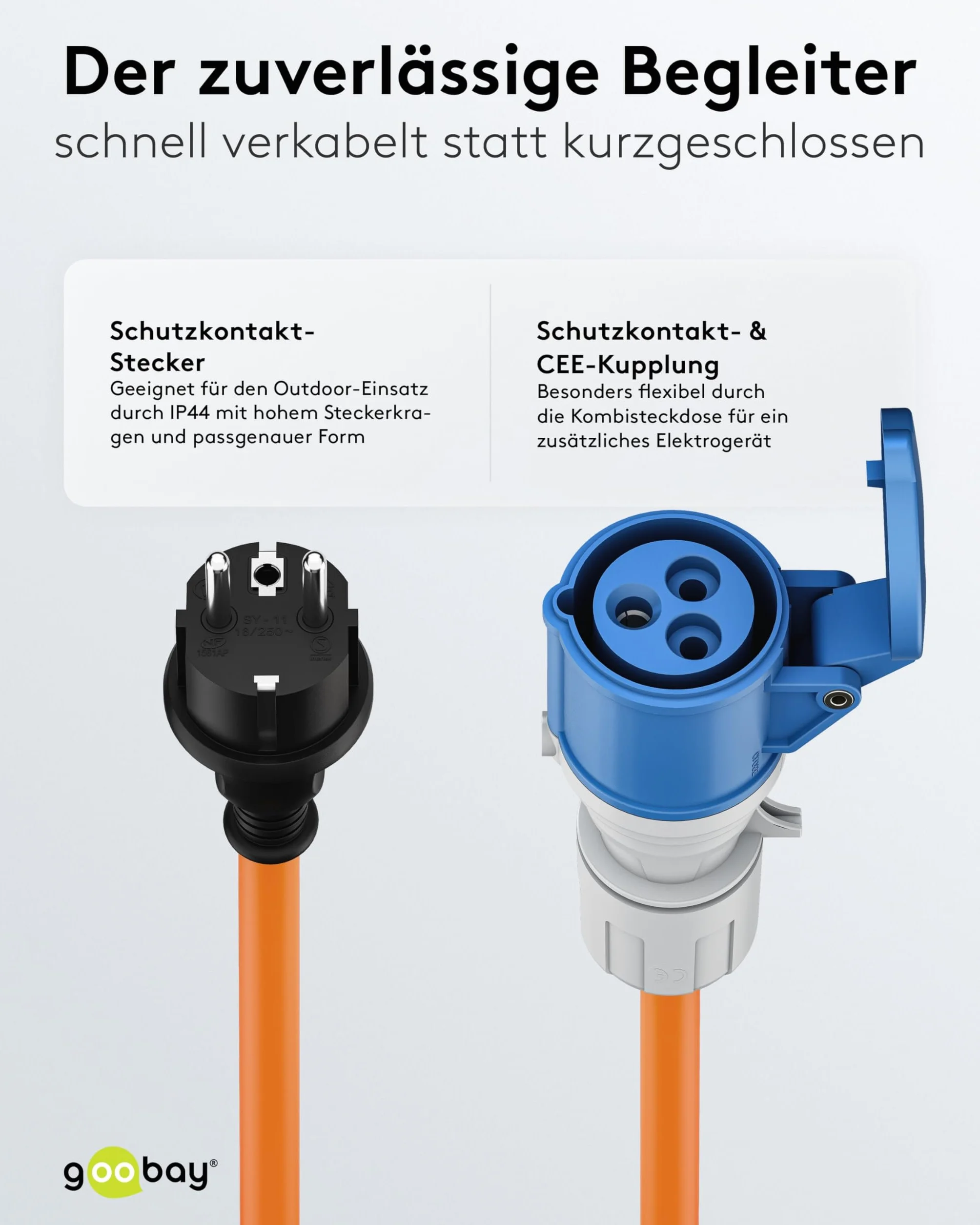 goobay Adapter CEE do przyczepy kempingowej, 1,5 m, wtyczka ochronna do gniazda CEE z pokrywą zamykającą, IP44, kabel kempingowy, przyczepa kempingowa, 76185