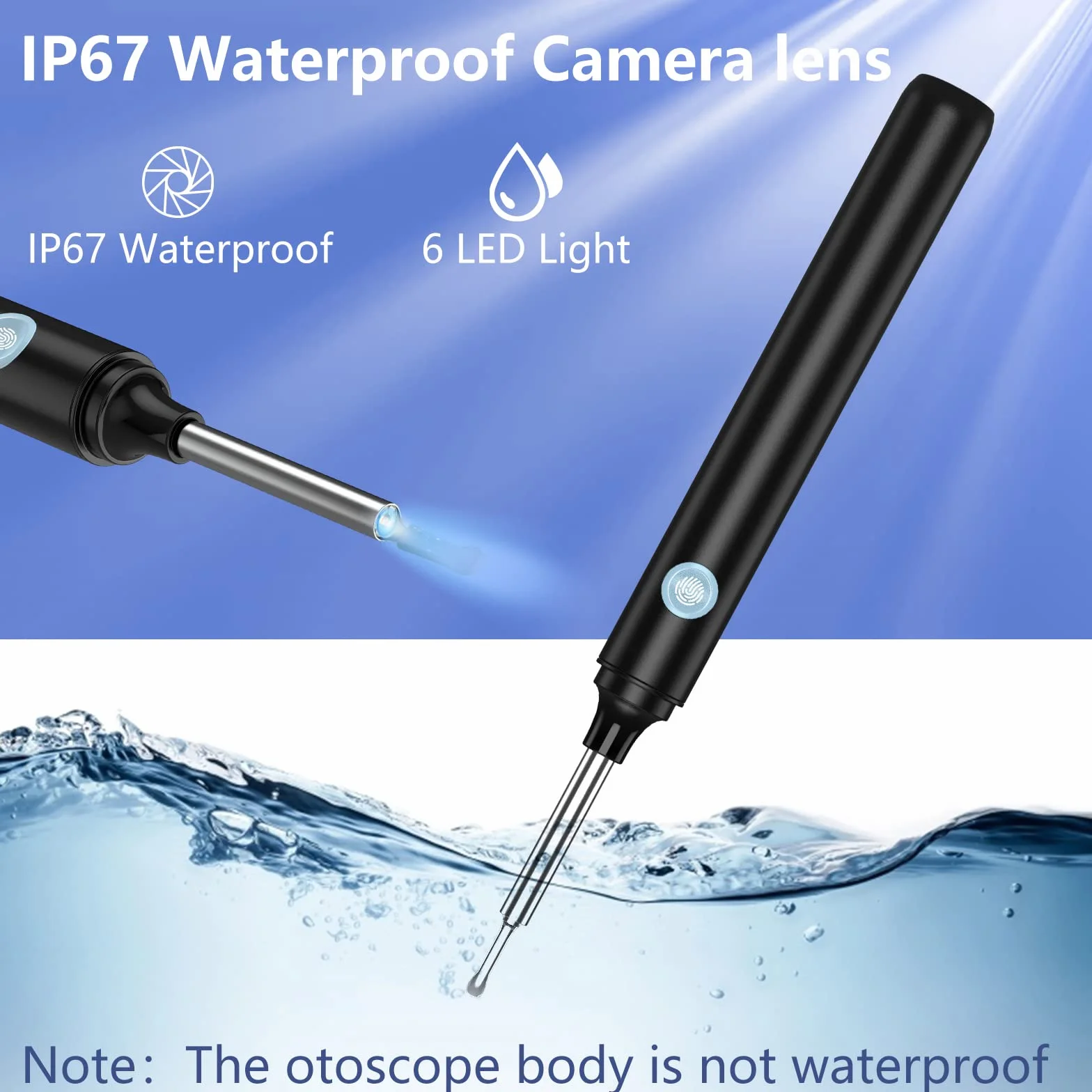 Otoskop VITCOCO Zestaw do usuwania woskowiny Środek do czyszczenia uszu 1296P Środek do usuwania woskowiny Wodoodporna kamera endoskopowa do uszu 3,5 mm, do iPhone'a, iPada i Androida,czarny