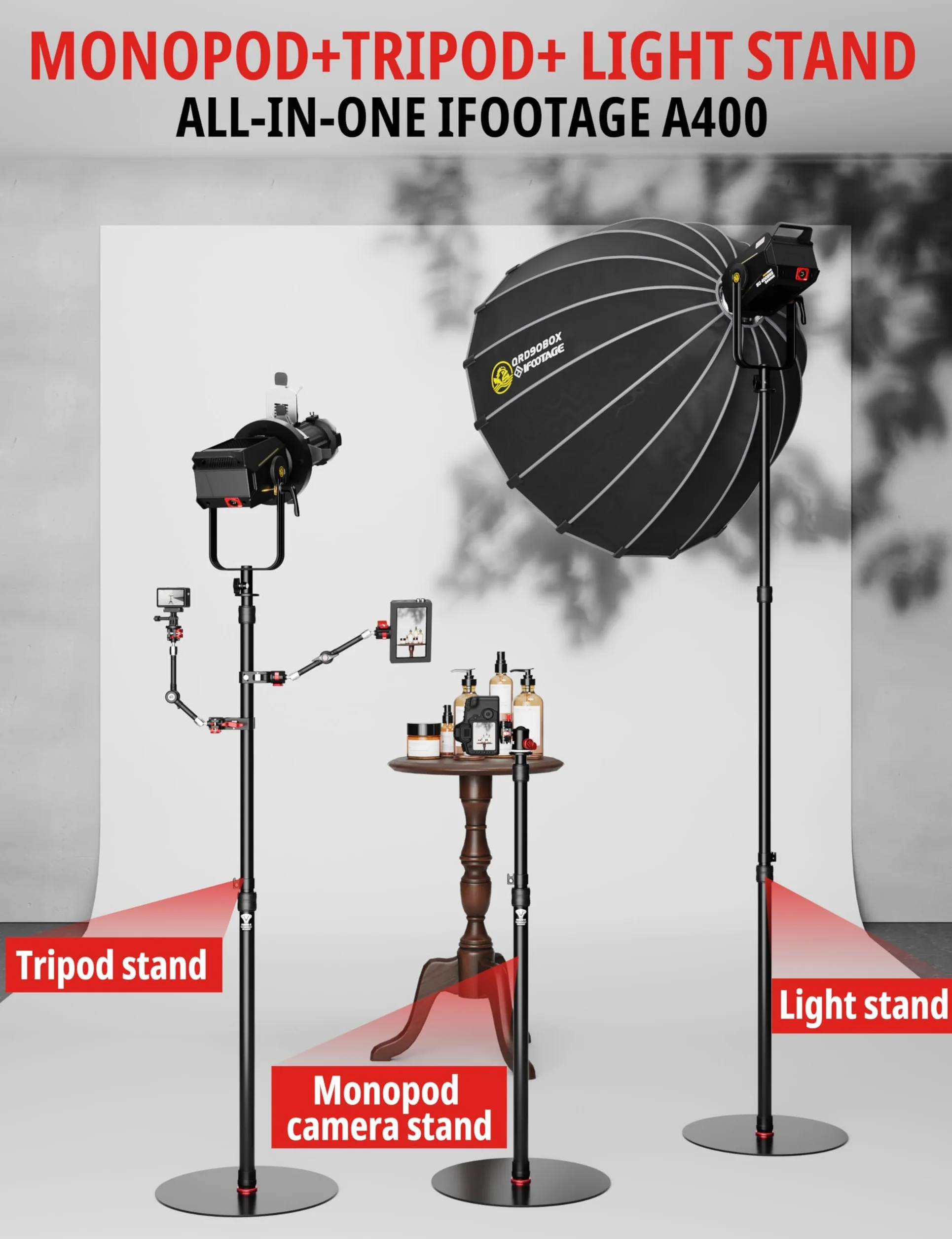 IFOOTAGE A400 okrągła podstawa monopod statyw studyjny 200,7 cm ładowność 10 kg