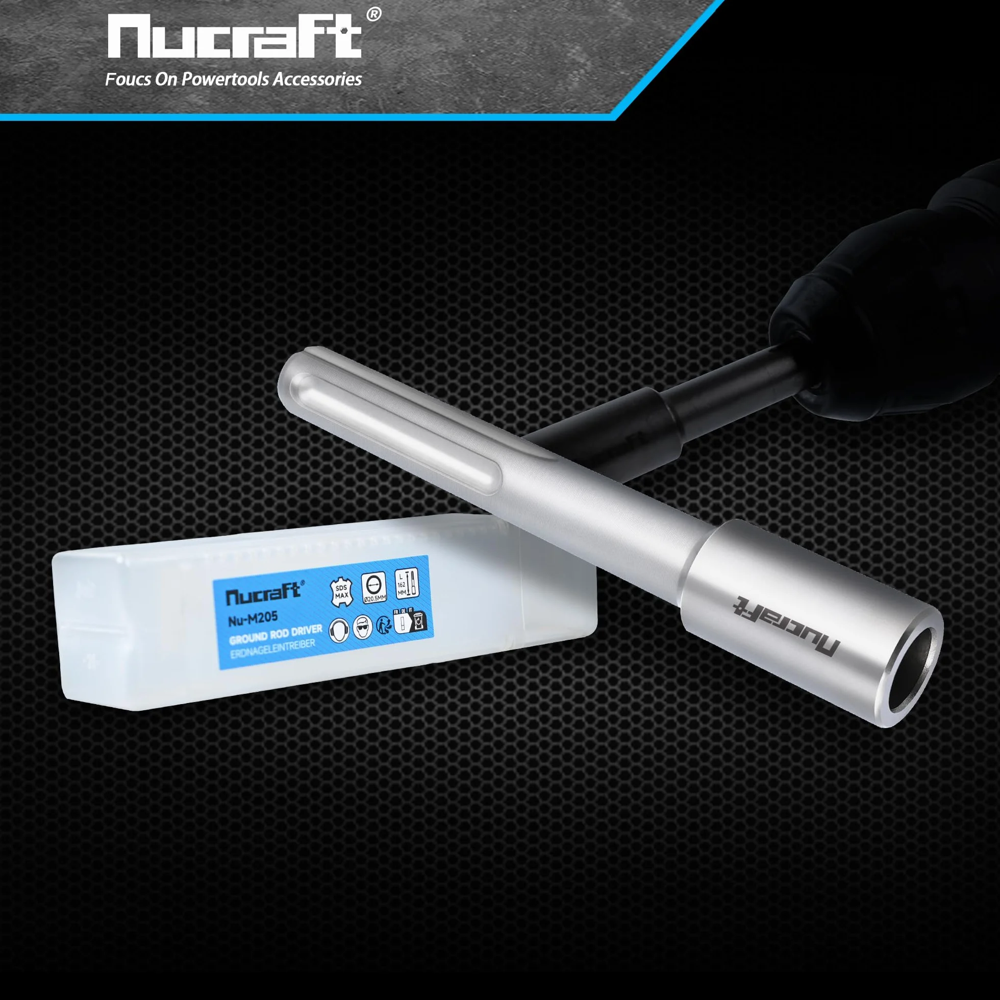 Nucraft SDS-MAX profesjonalny chwytak do wbijania gwoździ głębokich, uziemienie pręta, 162 x 28 mm, średnica wewnętrzna 20,5 mm