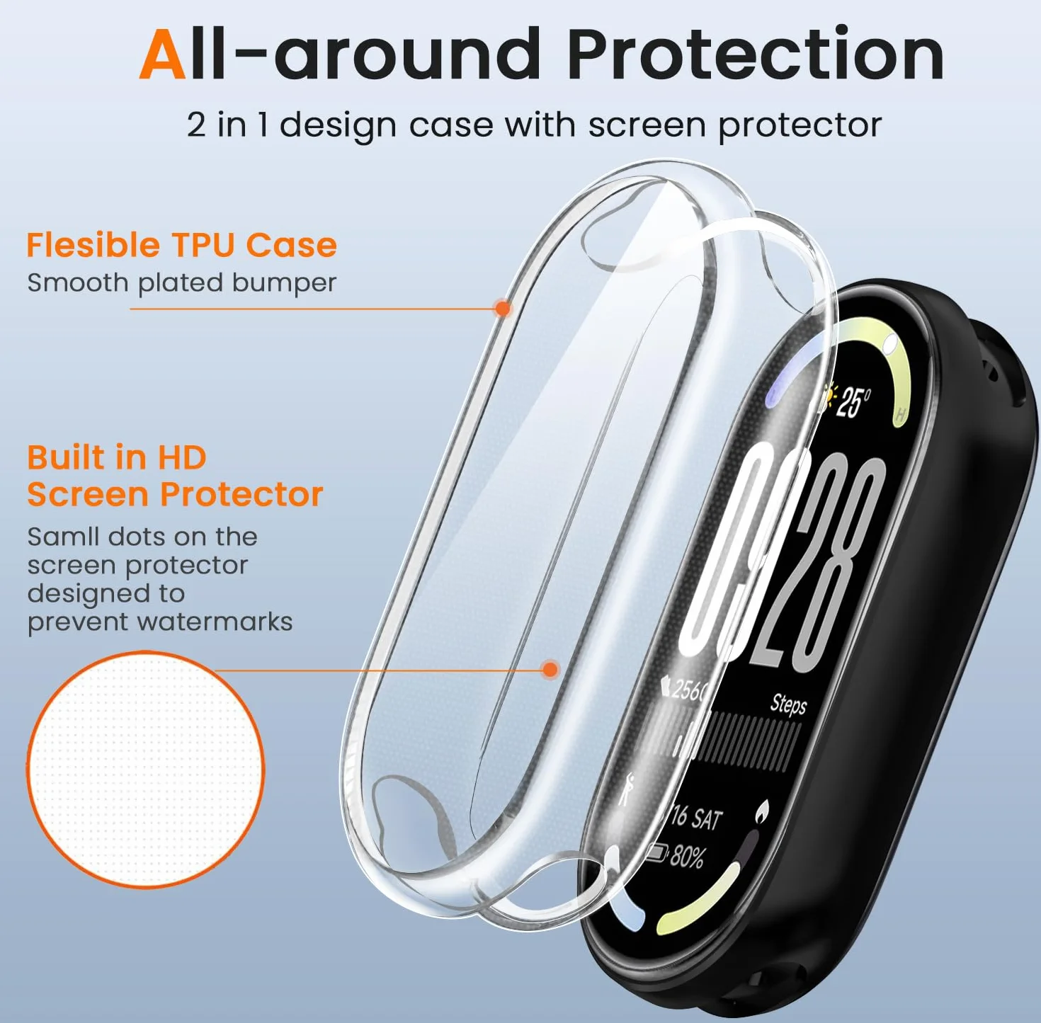 iVoler 3-pak etui ochronne TPU do Xiaomi Smart Band 10, odporne na wstrząsy i zarysowania, 2 przezroczyste + 1 czarne