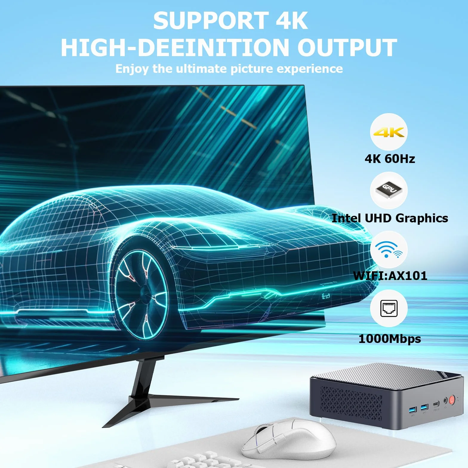 AWOW Mini PC W-11 Pro Twin Lake-N N150 Quad Core 3.60 GHz 16 GB DDR4 512 GB SSD Dual Display HDMI DP 4K@60 Hz Dual RJ45 Gigabit Ethernet