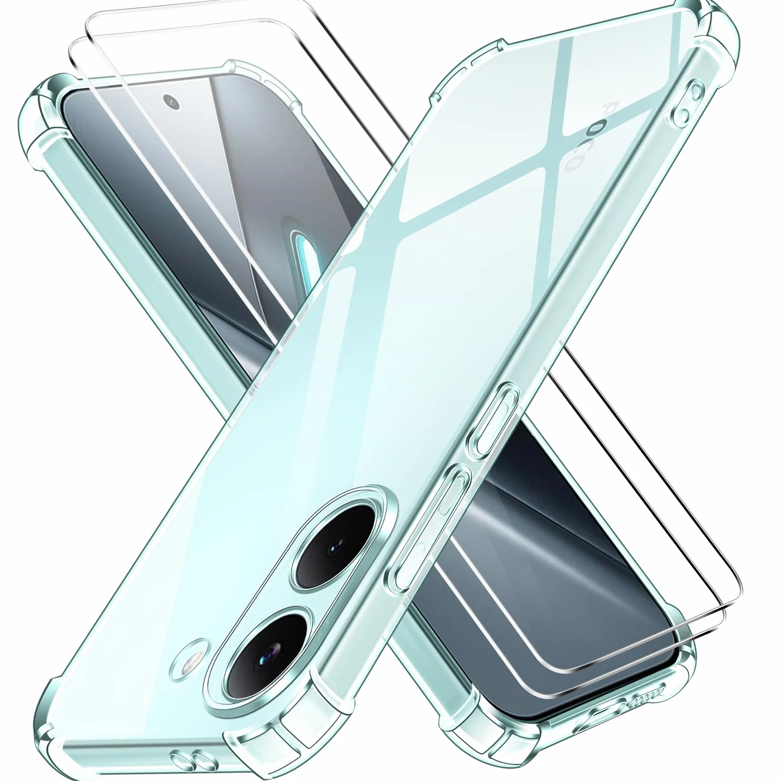 iVoler Etui 3 w 1 do Xiaomi Poco X8 Pro 5G z 2 sztukami szkła hartowanego, odporna na wstrząsy przezroczysta obudowa odporna na zarysowania, cienka miękka silikonowa obudowa ochronna TPU