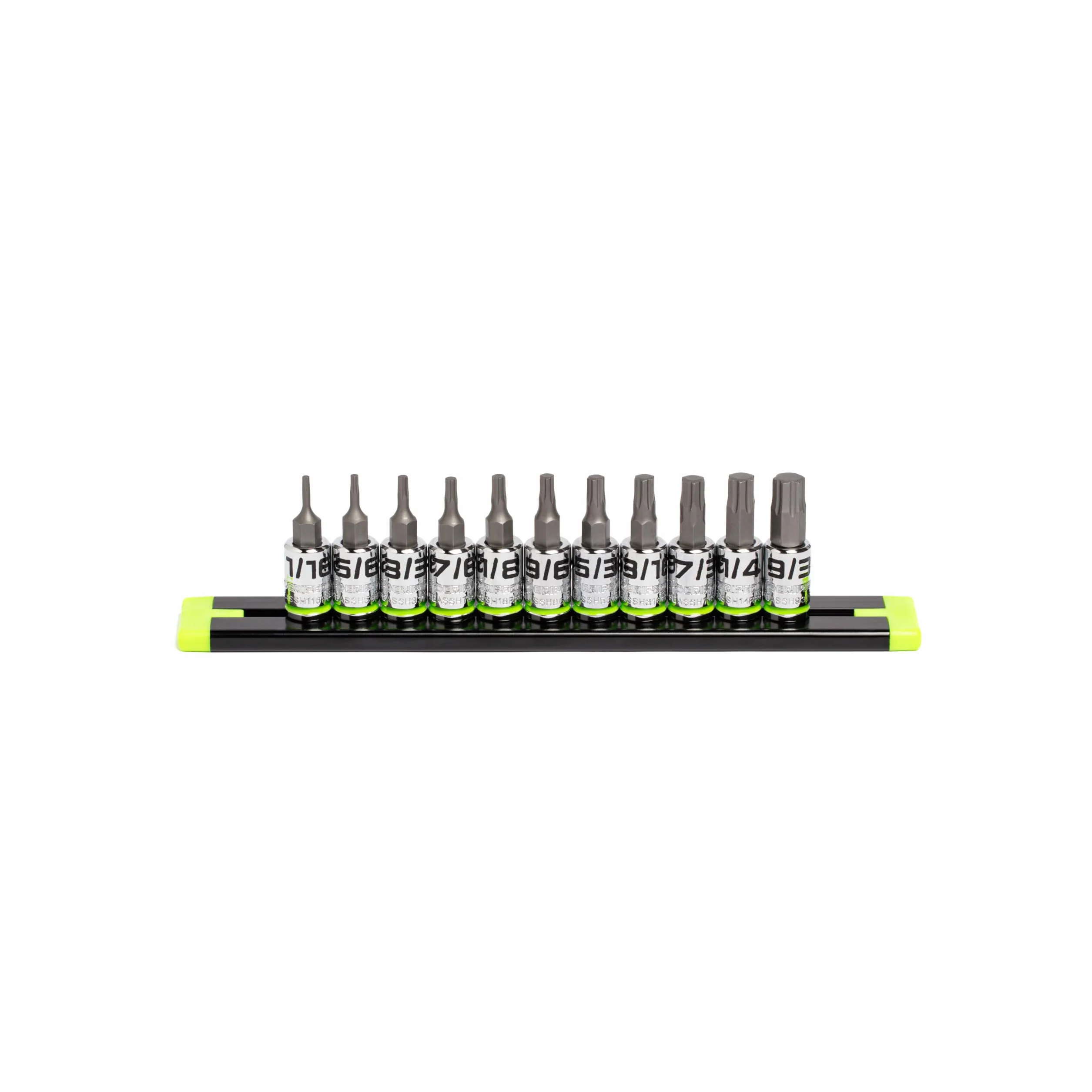 GRIPEDGE HEX zestaw nasadek bitowych, 11-PC – 1/10.2 cm, krótki zestaw wkrętaków sześciokątnych SAE RPT | rozmiary 1/16'' - 9/32'' | wykonane ze stali S2 | zawiera aluminiową szynę do przechowywania