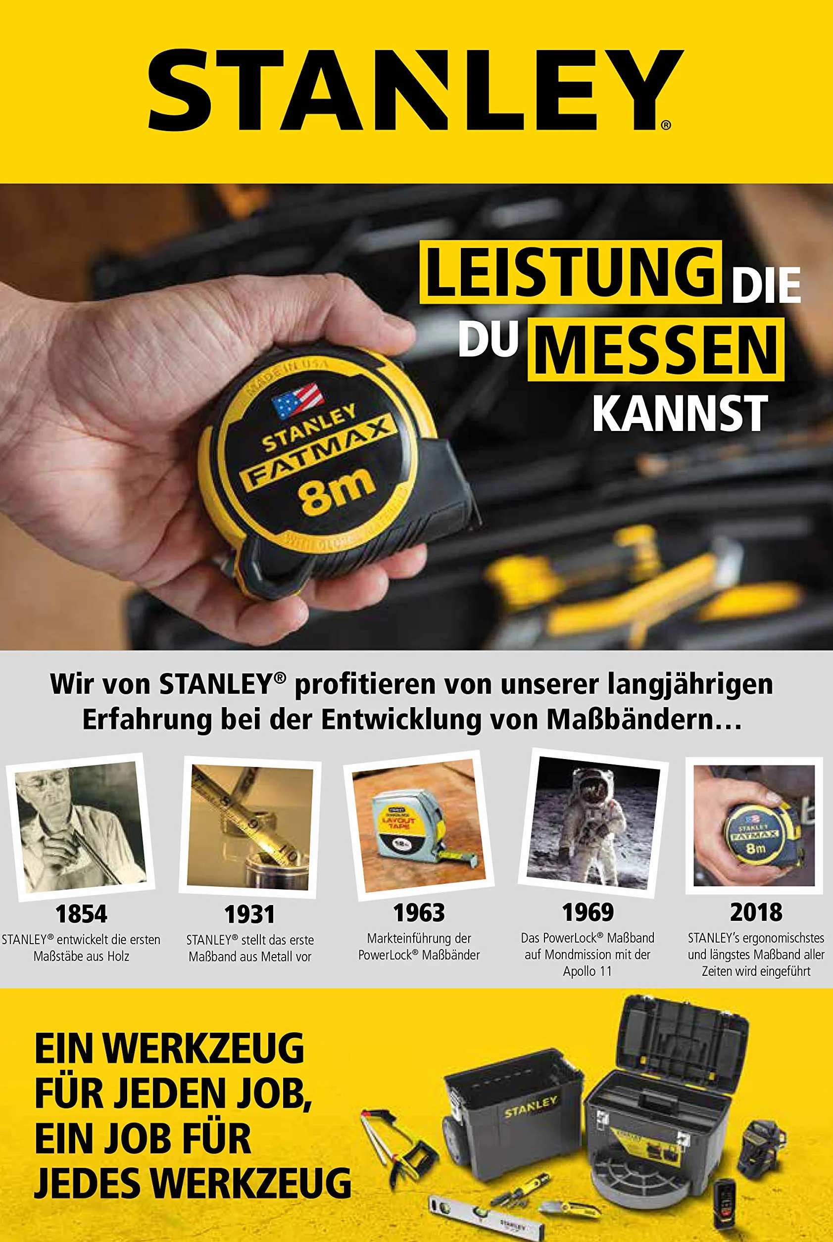 Stanley Basic Taśma Miernicza, Czarny/Żółty, 8 m