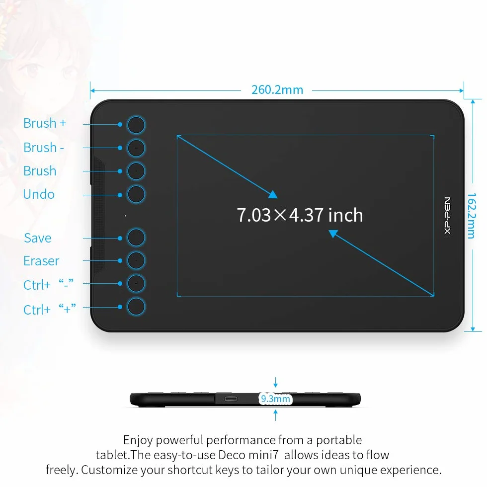 XPPen Deco Mini7 V2 tablet graficzny z długopisem bez baterii 16384 poziomów, do rysowania, OSU Play, kompatybilny z Windows/Mac OS/Android 10.0/Chrome OS