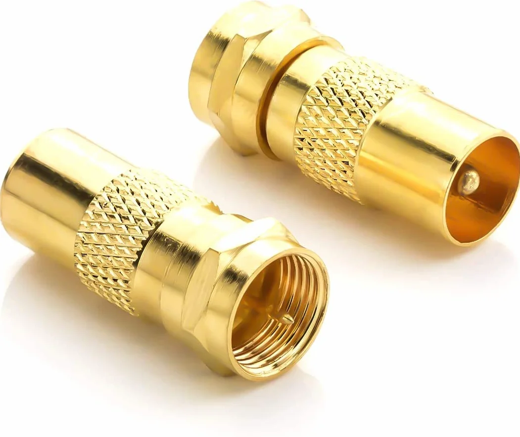 deleyCON Adapter Anteny Satelitarnej 2 Sztuki Złącze F do IEC Pozłacany