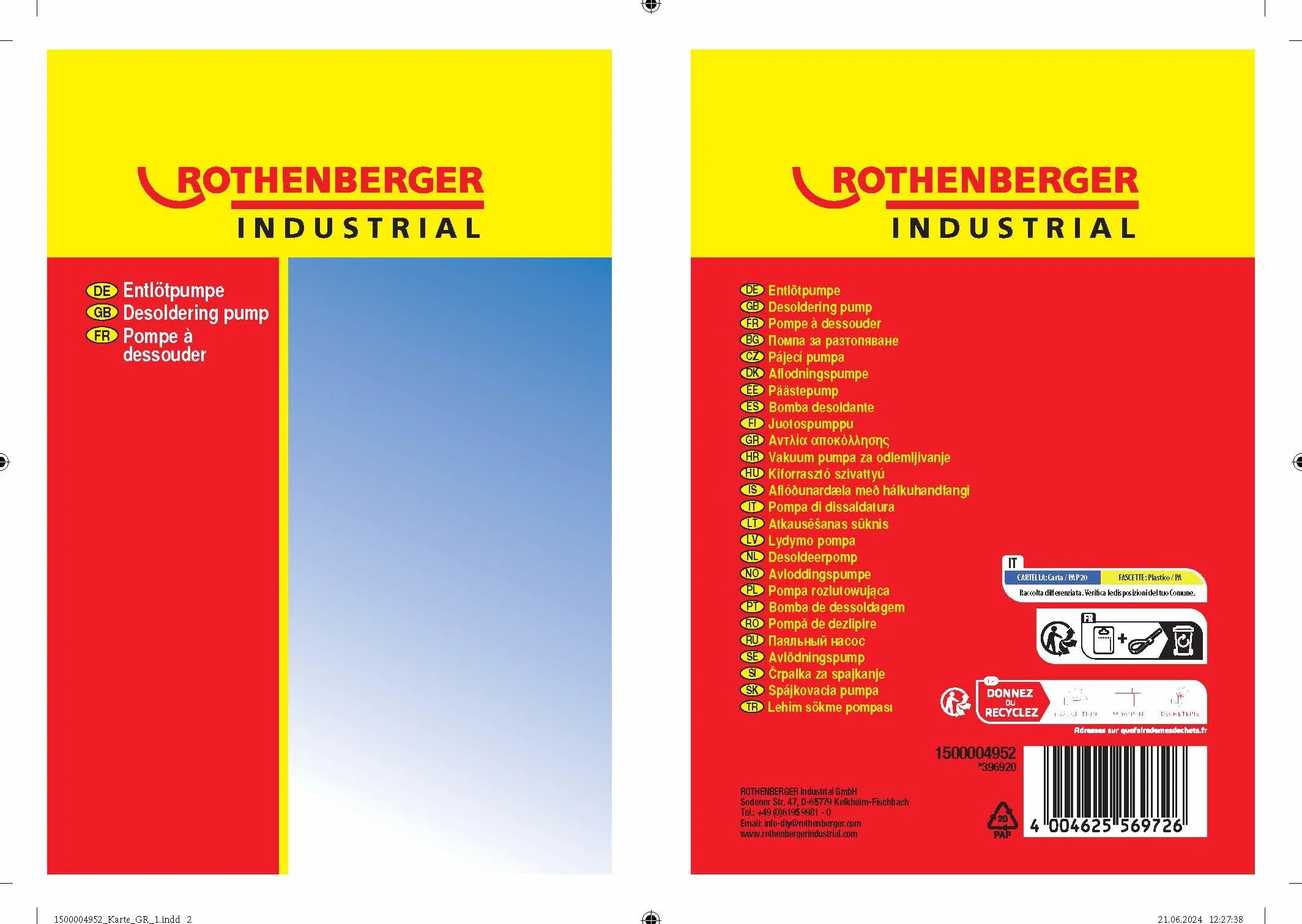 ROTHENBERGER 1500004952 przemysłowa pompa rozlutowująca, antystatyczna, odsysanie, cyna do lutowania, lutowania, lutowania, końcówki teflonowe, lekki metal