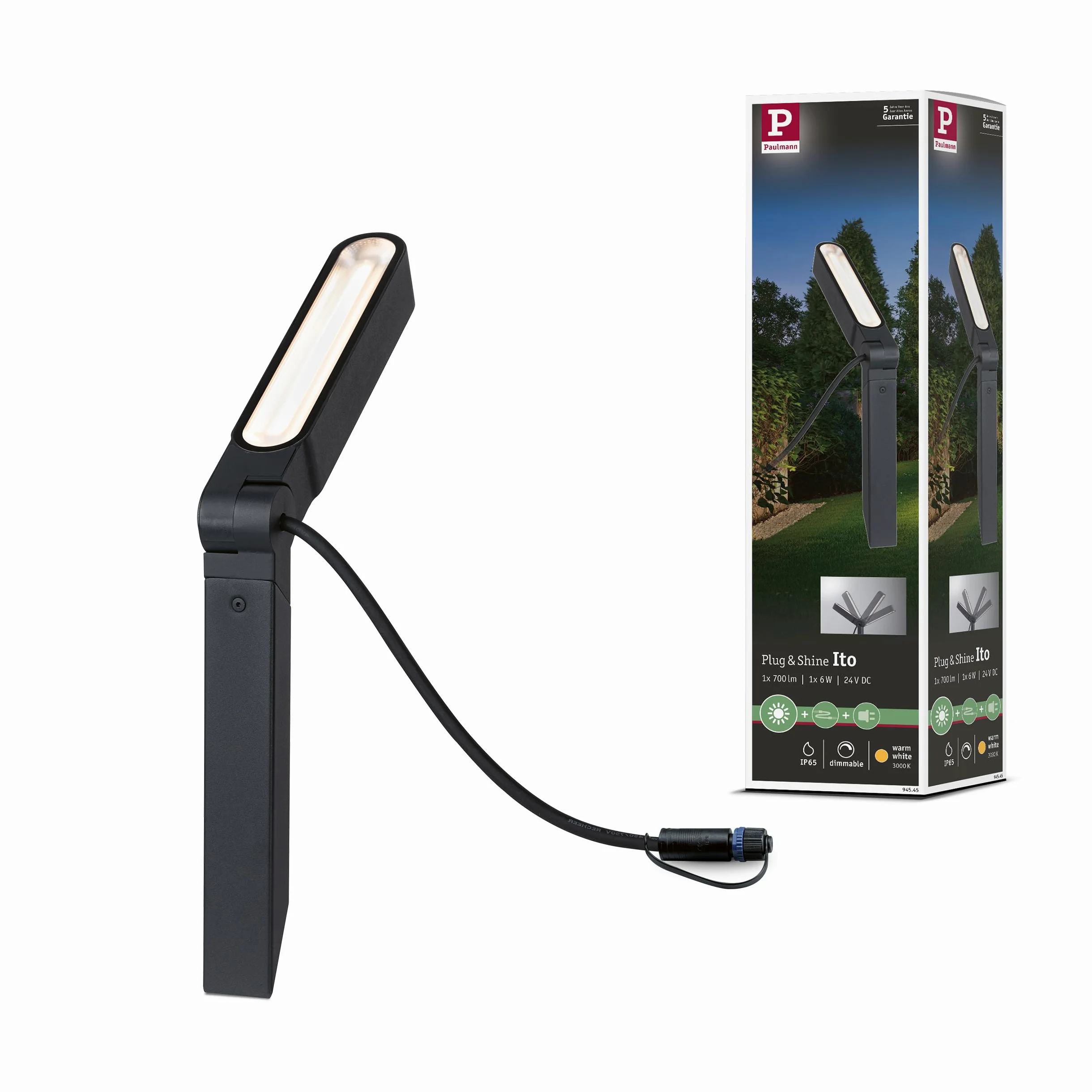 Paulmann 94545 Plug & Shine LED oprawa zewnętrzna Plug & Shine Spot Ito IP65 w zest. 1x6 Watt ściemn. opr. zewn. antracyt, metal, tw. szt. 3000 K