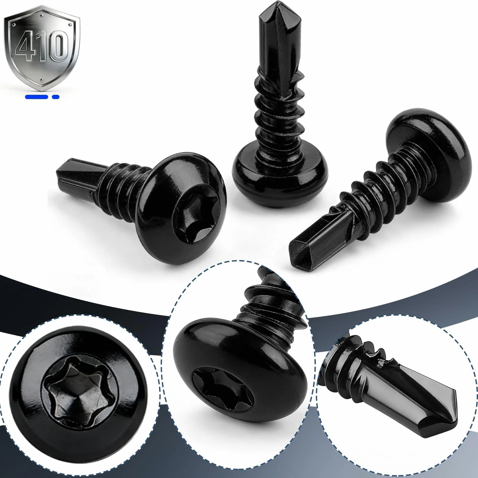 100 sztuk wkrętów Torx ze stali nierdzewnej, z łbem soczewkowym, samowiercące wkręty M4,2x38 mm, samogwintujące wkręty ze stali nierdzewnej 410, czarne, wkręty do blachy DIN 7504, wkręty do
