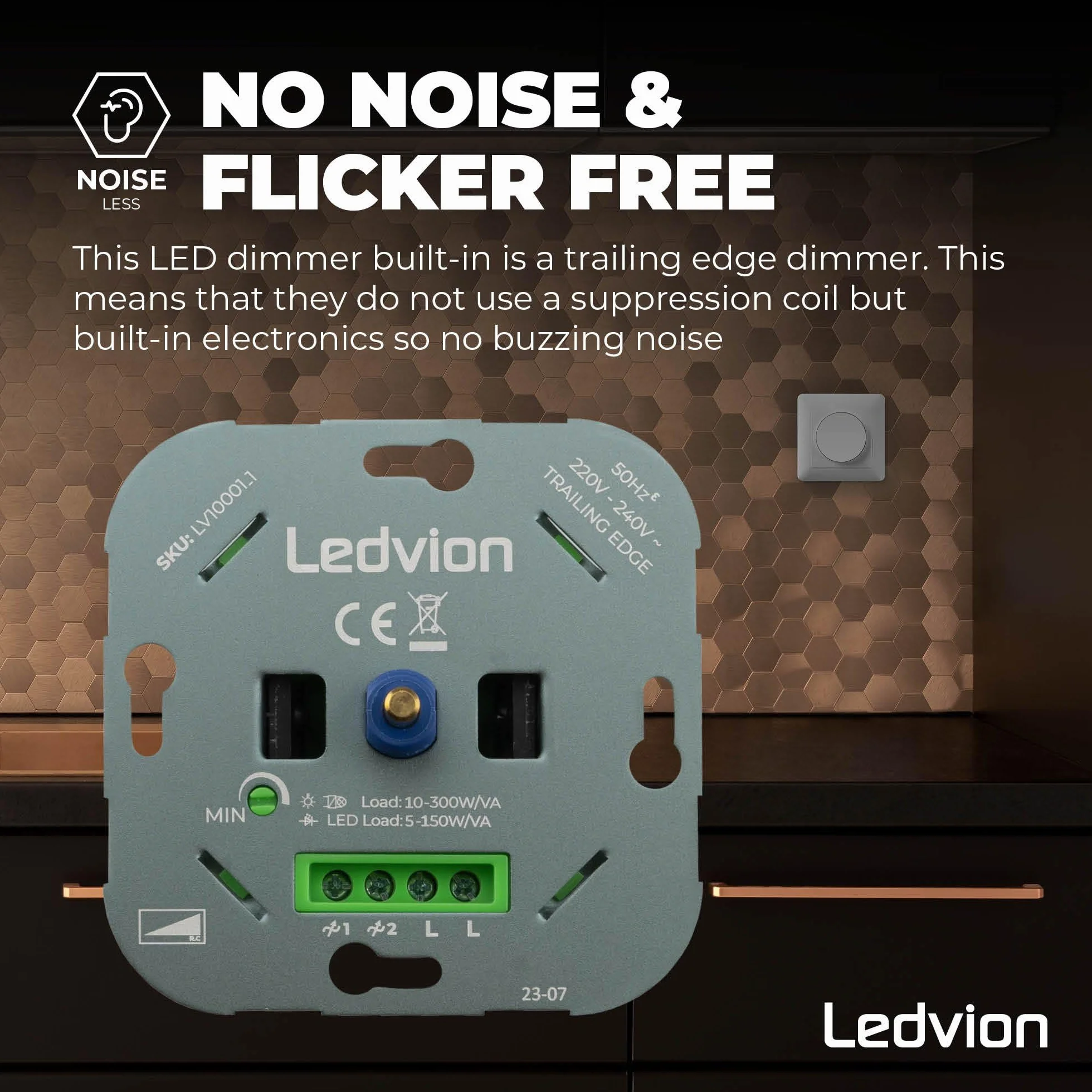 Ledvion Ściemniacz LED 3-250 W | 220-240 V | sekcja fazowa uniwersalna | ściemniacz obrotowy podtynkowy ściemniacz do ściemnianych diod LED | LED 3-250 W i halogeny 3-300 W | ściemnianie lamp od 0 do
