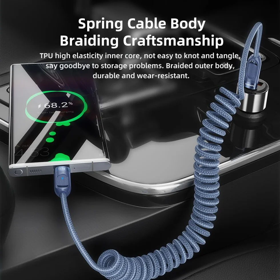 Toocki 60W Kabel Spiralny USB C do USB C Szybkie Ładowanie 1.8m Pleciony Nylon Kompatybilny z Galaxy Xiaomi Huawei iPhone 15/16/17