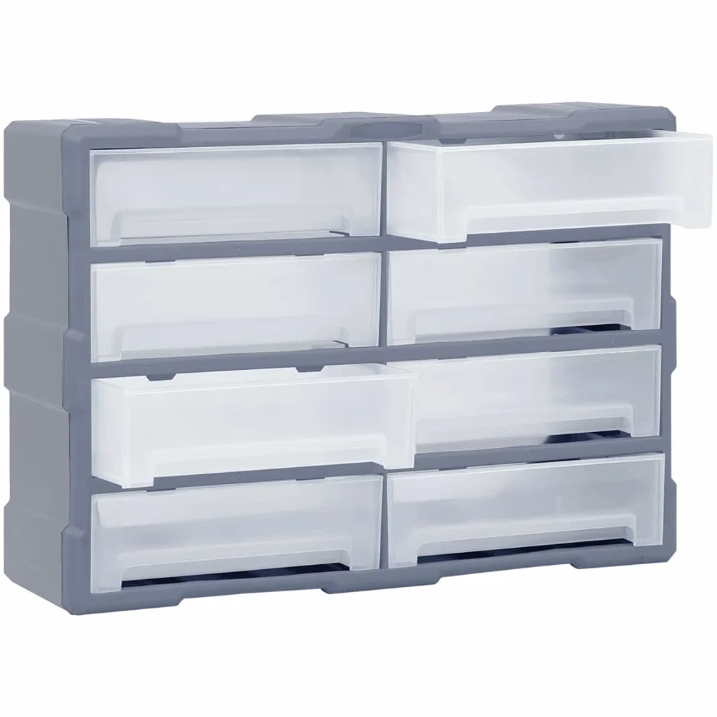 Wielofunkcyjny organizer do szuflad z 8 dużymi szufladami, 52 x 16 x 37 cm, tworzywo sztuczne PP do przechowywania narzędzi, skrzynka asortymentowa do warsztatu, garażu, piwnicy, wytrzymały i