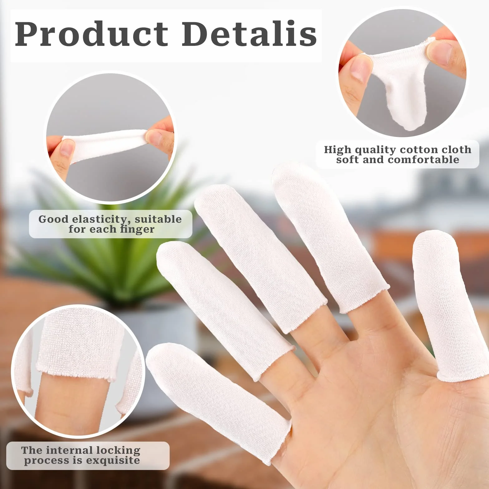 100 sztuk ochraniaczy na palce Cotton Finger Cots z bawełny, regulowane ochraniacze na palce Anti Scratch, nakładki na palce, wygodne i oddychające, pochłaniają pot (White)
