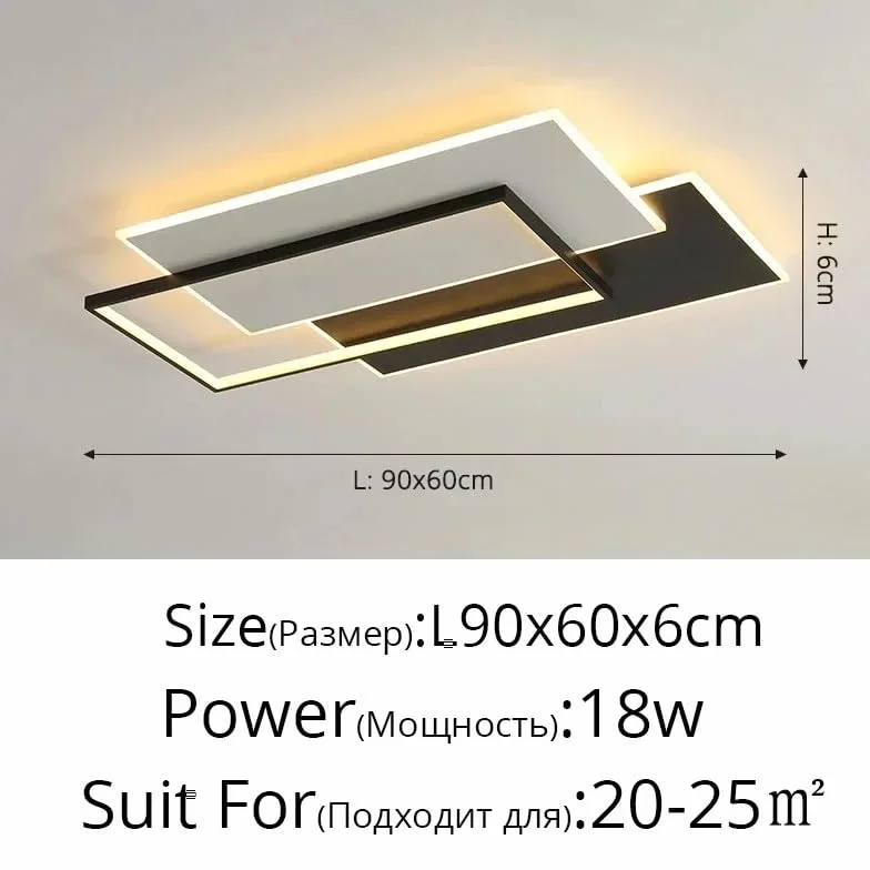 Nowoczesna lampa sufitowa LED do salonu, dekoracja wnętrz do domu, pilot zdalnego sterowania, sypialnia dziecięca, lampa do jadalni (czarna 90 x 60 cm, biała)