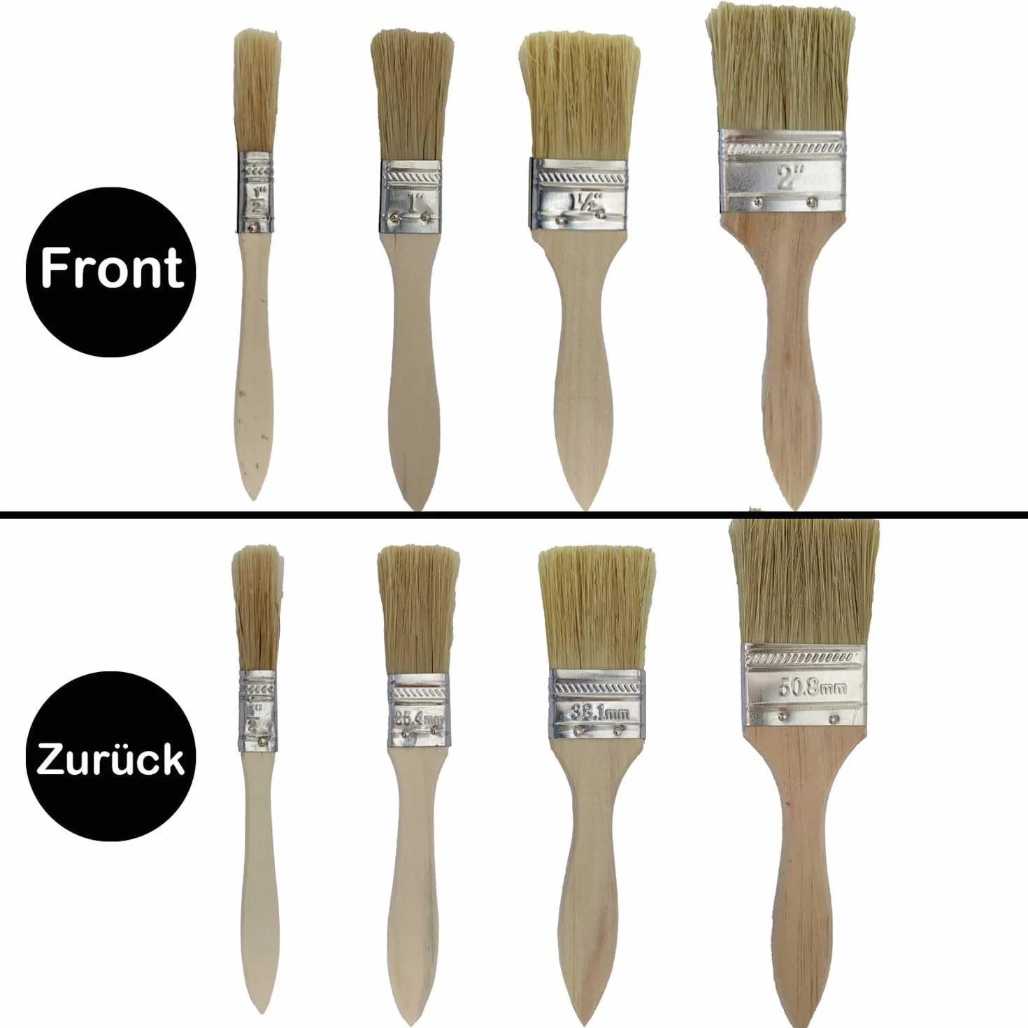 Zestaw pędzli płaskich, 26 sztuk, szerokość 12/25/38/50 mm, pędzel płaski z naturalnym uchwytem z drewna do farby, lakierowania, lakierowania, majsterkowania, malowania