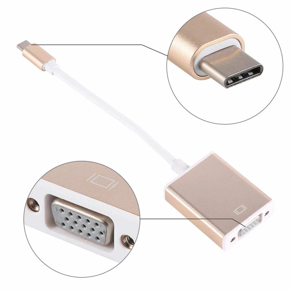 Adapter USB C na VGA, USB 3.1 Typu C Odwracalny na Wieloportowy Adapter VGA, Adapter USB Typu C na VGA Męski na żeński Konwerter Kompatybilny z 900, Dell XPS 13, Spectre