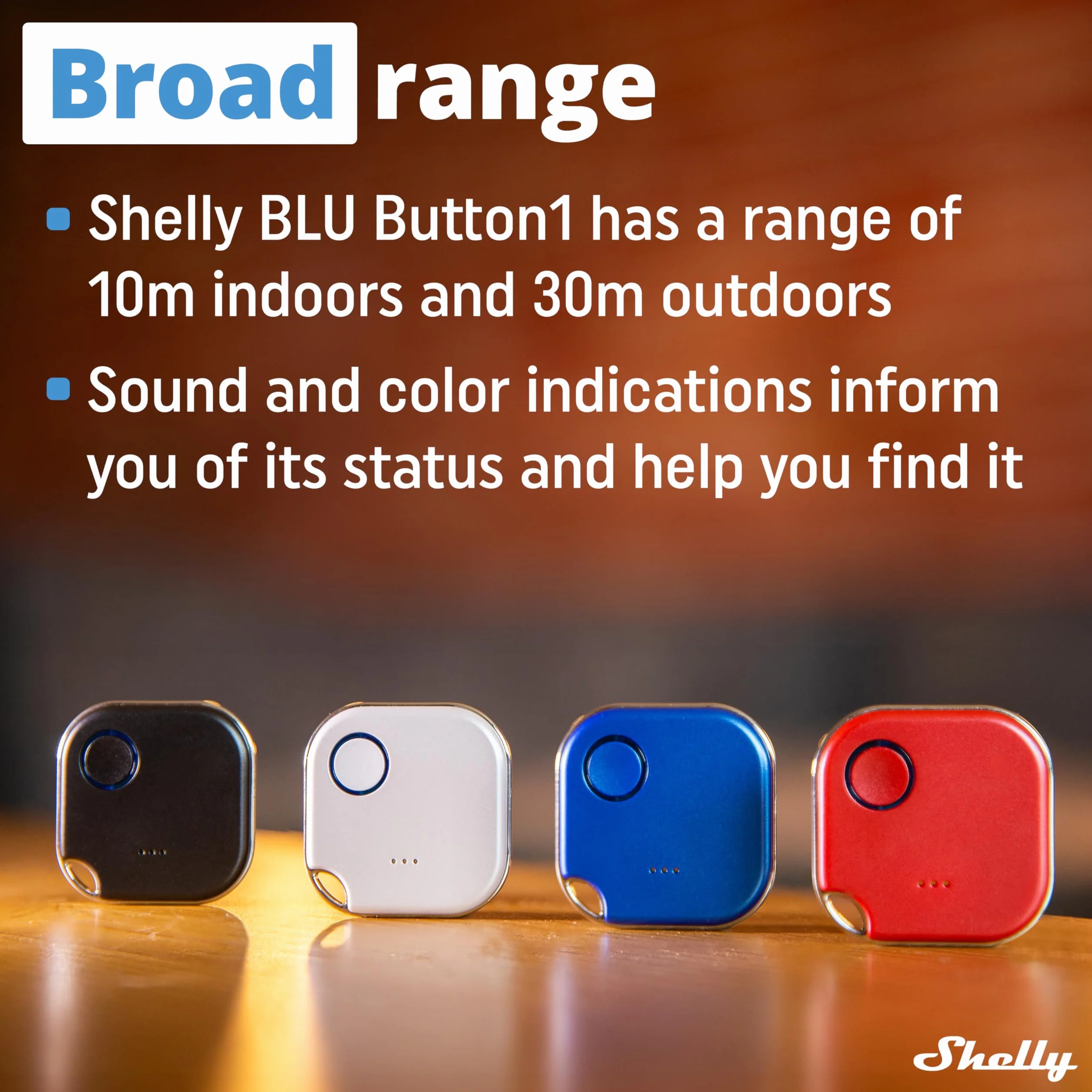 Shelly BLU Button 1 - Czerwony, Bluetooth-sterowany przycisk aktywacji akcji i scen, automatyka domowa, iOS i Android, nie wymaga huba, długi czas pracy na baterii, wskaźnik LED, szeroki zasięg.