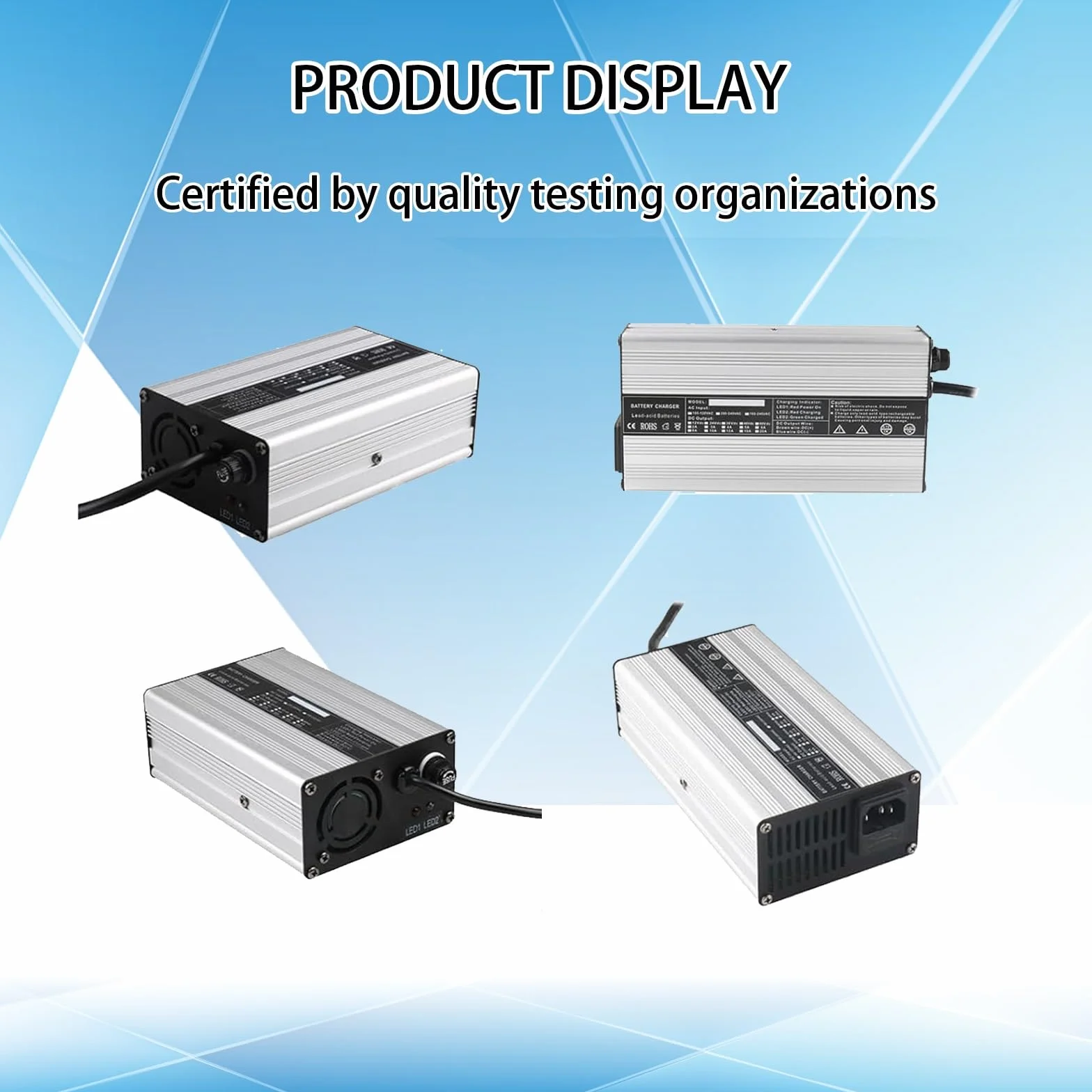 Ładowarki do akumulatorów kwasowo-ołowiowych: 12V 10A/24V 7A/36V 5A/48V 4A/60V 3A/72V 2,5A. Ładowarka do wózków widłowych 240W ze złączem wyświetlacza LCD do ładowania akumulatorów PLO