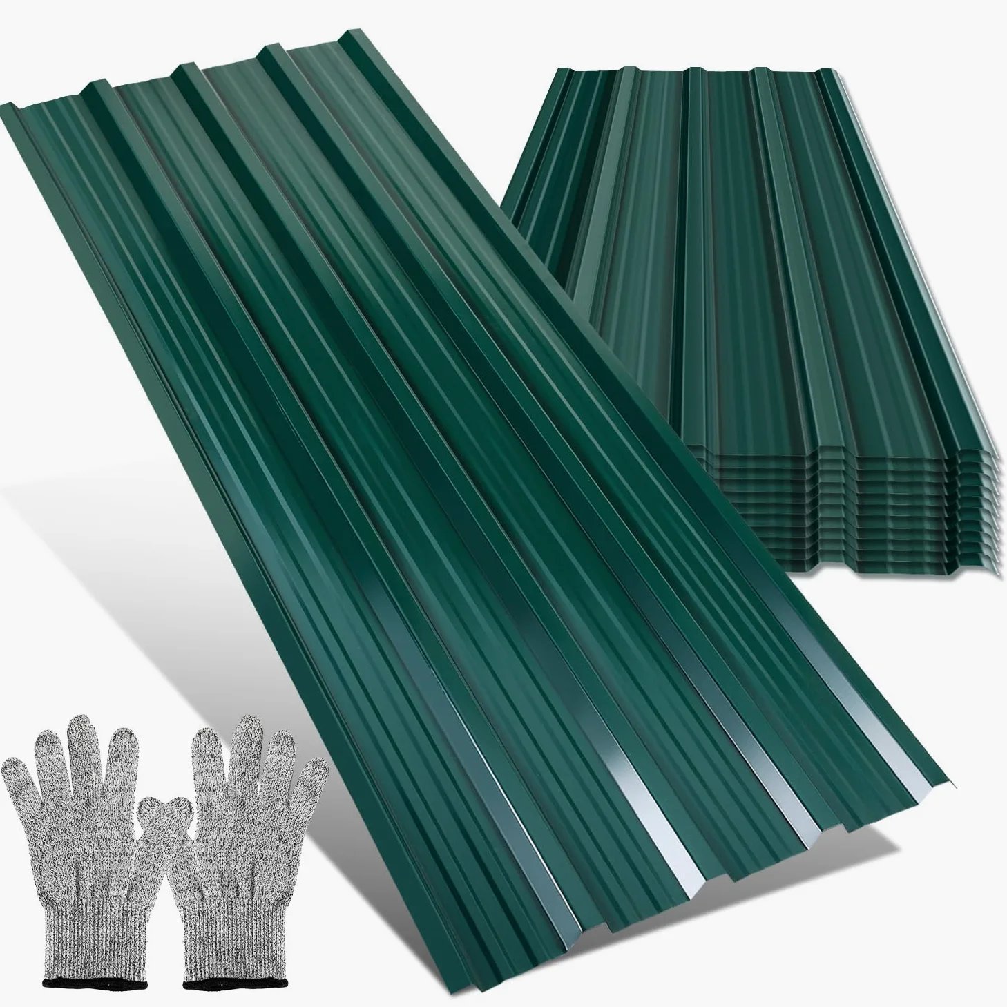 Blacha trapezowa, zestaw 12 sztuk, płyty dachowe 129 cm x 46 cm, 7 m², płyty z blachy falistej do dachu, wiat, bud, z odpornymi na przecięcie rękawicami, blaszany dach, ocynkowany metal, kolor