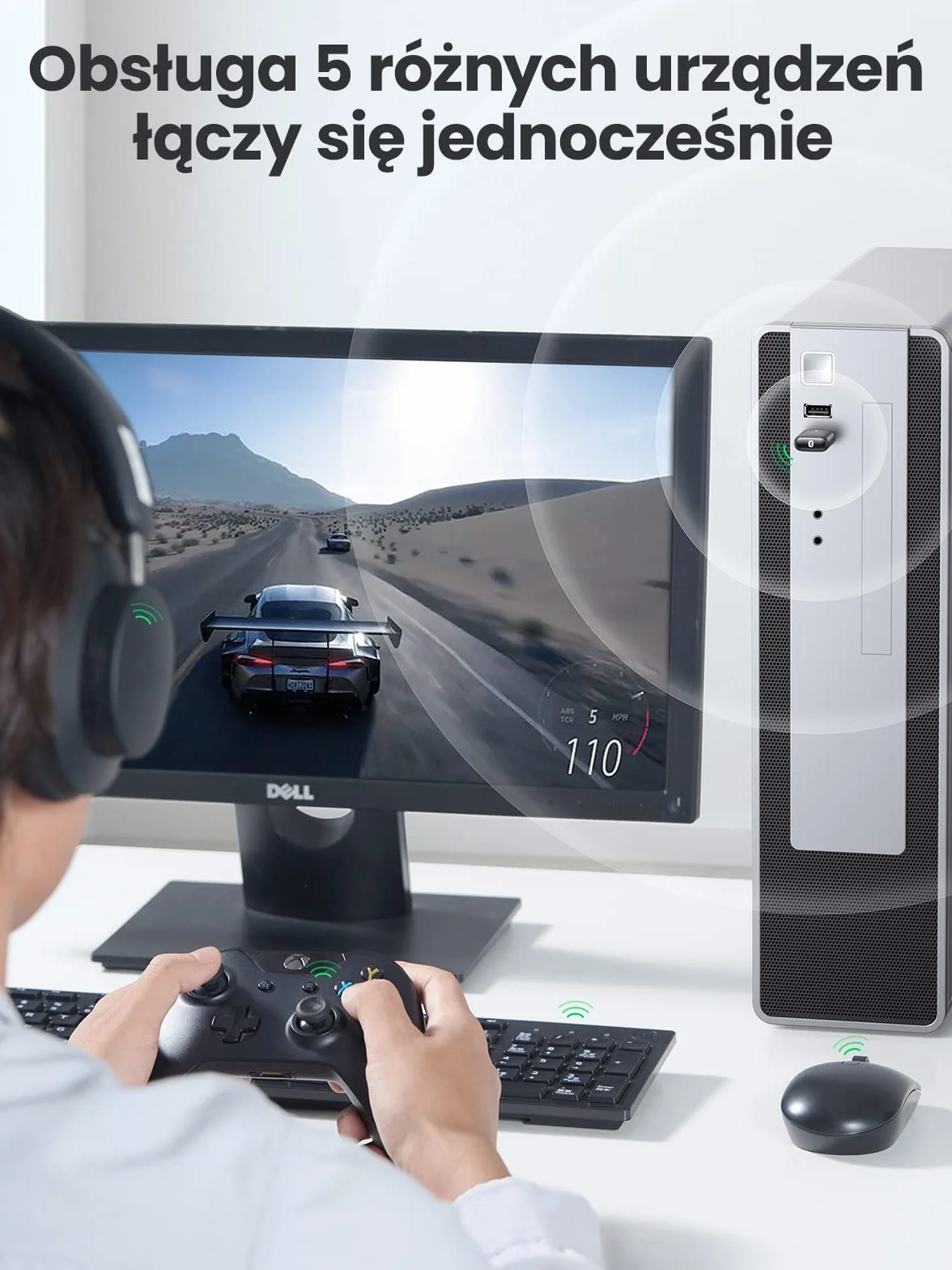UGREEN Bluetooth 5.0 Dongle USB Bluetooth do obsługi komputera Windows 11/10/8.1/7, kompatybilny z kontrolerem PS5/PS4 Pro X Box One S, Słuchawkami, Głośnikiem itp.