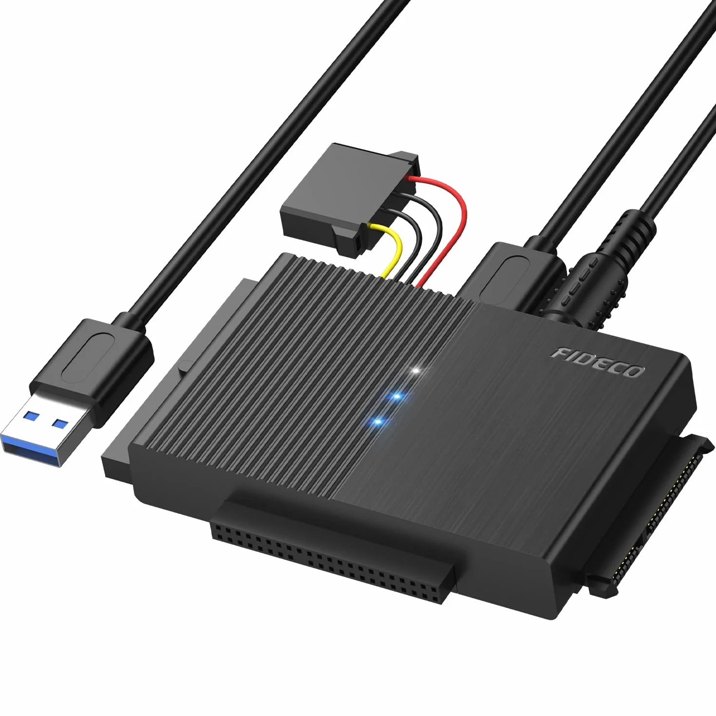 FIDECO USB 3.0 Dysk twardy Adapter dla 2,5 cala HDD/SSD, konwerter SATA i IDE z zasilaniem DC 12V 2A
