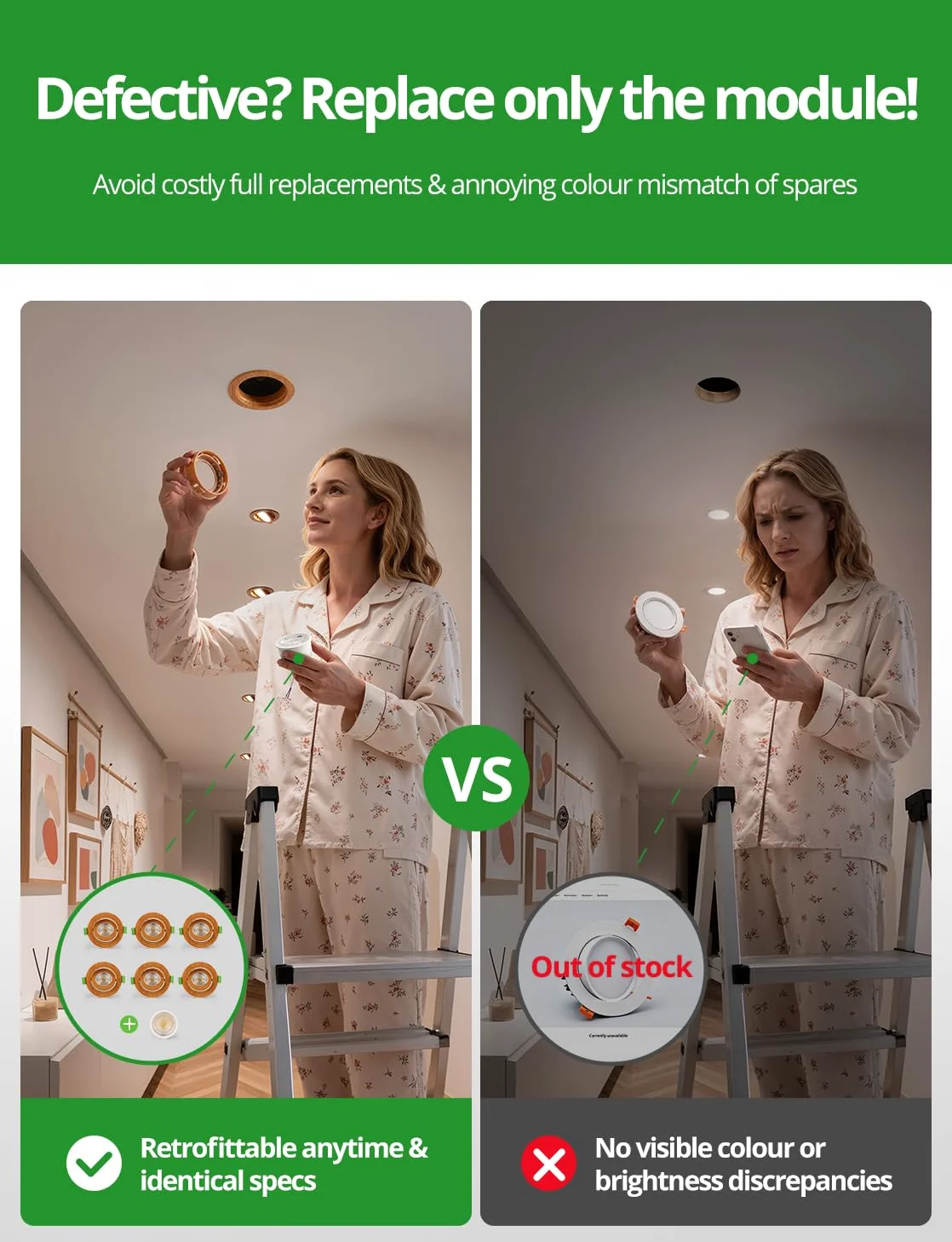 HOMEOW Reflektor Led do montażu z możliwością ściemniania IP44 Łazienka Reflektor obrotowy Drewno, dodatkowe płaskie reflektory sufitowe do wnętrz Otwór 72 mm - 80 mm do kuchni Ciepły/Neutralny/Zimny