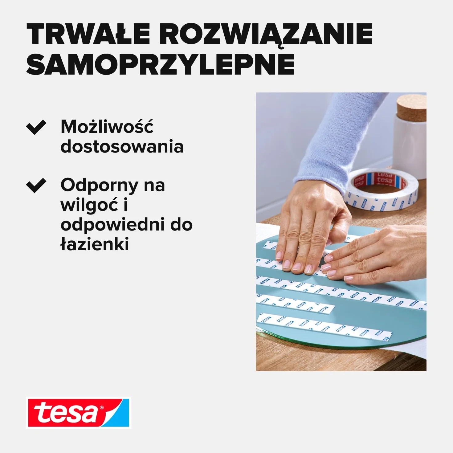 tesa Powerbond taśma montażowa do płytek i metalu, odporna na wilgotne pomieszczenia, o udźwigu do 10 kg na metr – dwustronna taśma klejąca do gładkich powierzchni – 1,5 m x 19 mm