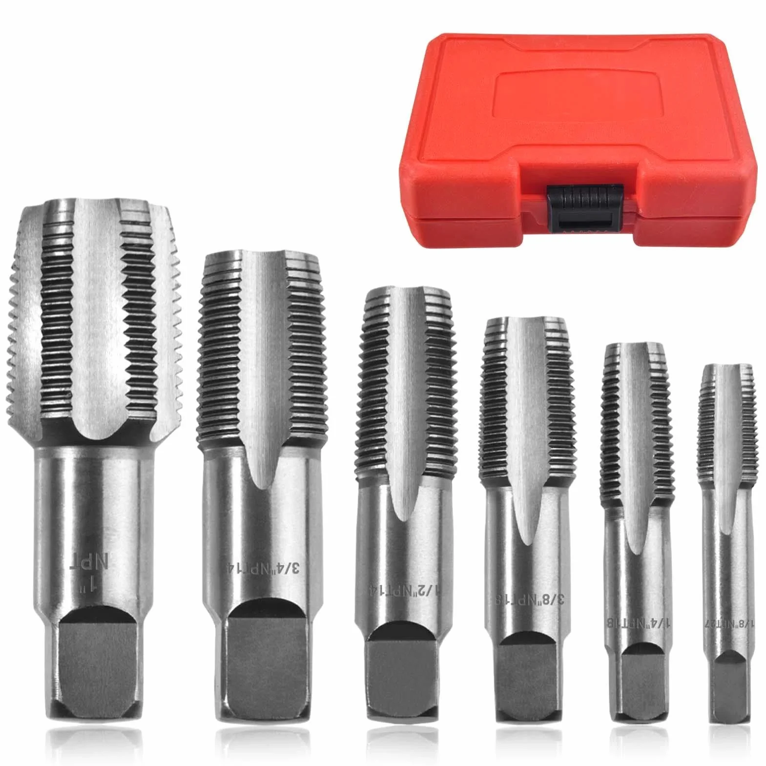 LEONTOOL Zestaw 6 gwintowników NPT 1", 3/4", 1/2", 3/8", 1/4" 1/8", 1/8", gwintowników NPT, zestaw narzędzi do cięcia gwintów, dla hydraulików, mechaników i majsterkowiczów